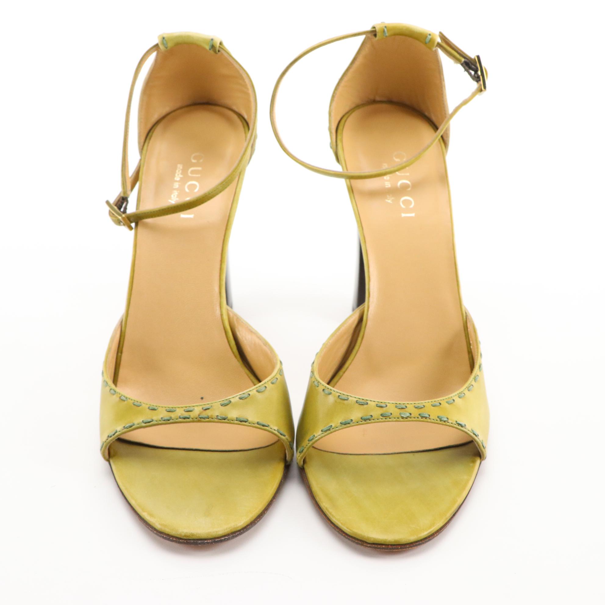 Gucci High-Heeled Sandals in Spring Green Leather