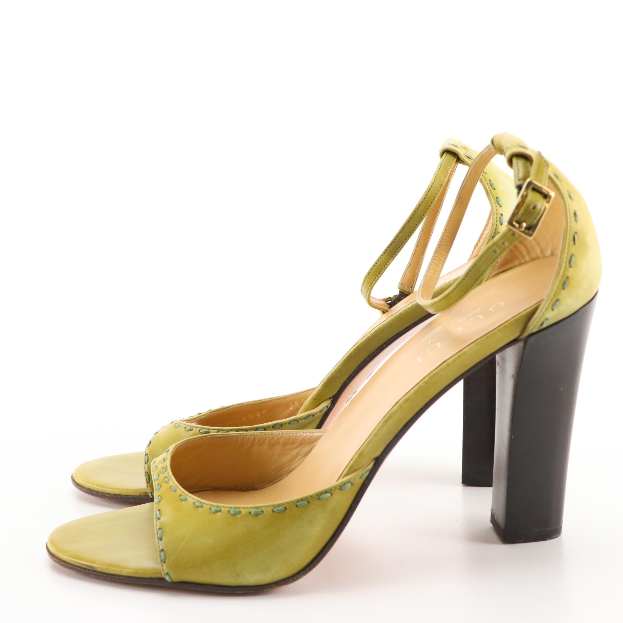 Gucci High-Heeled Sandals in Spring Green Leather