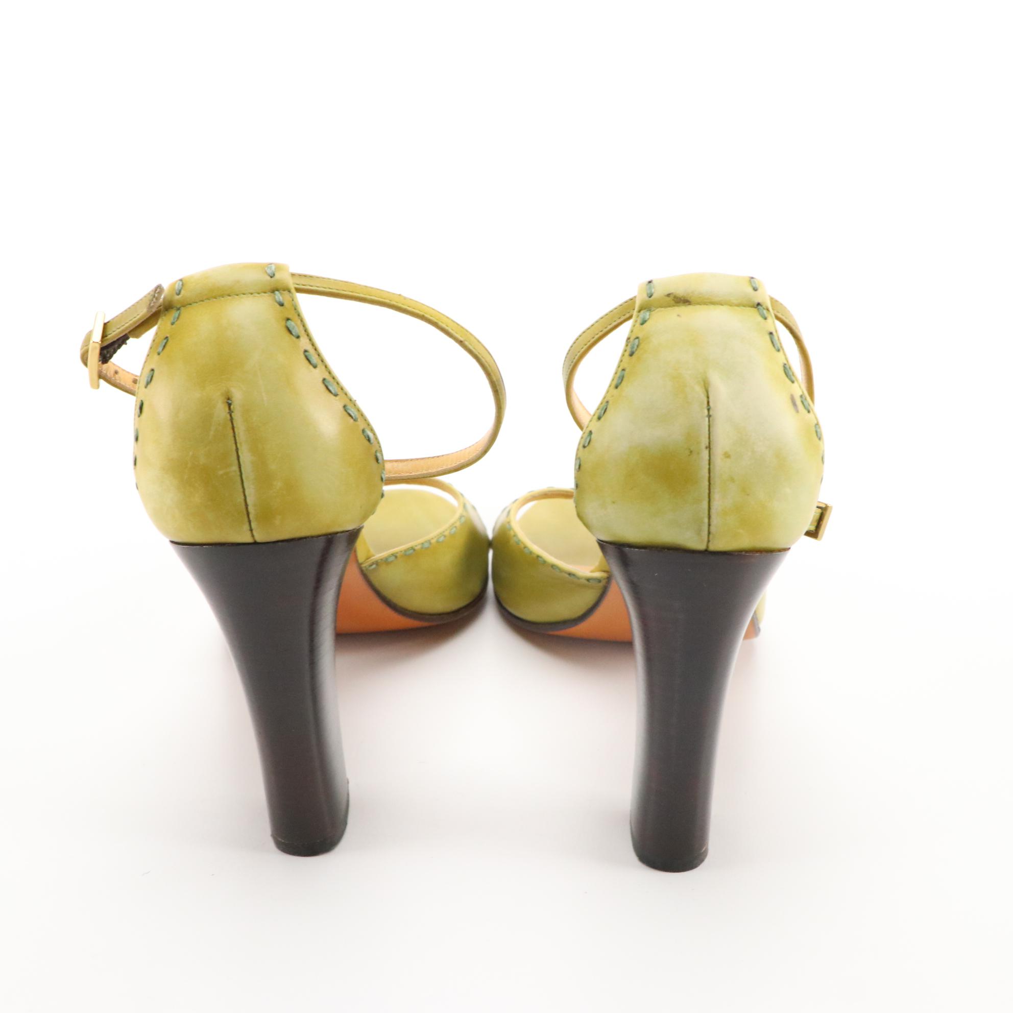 Gucci High-Heeled Sandals in Spring Green Leather