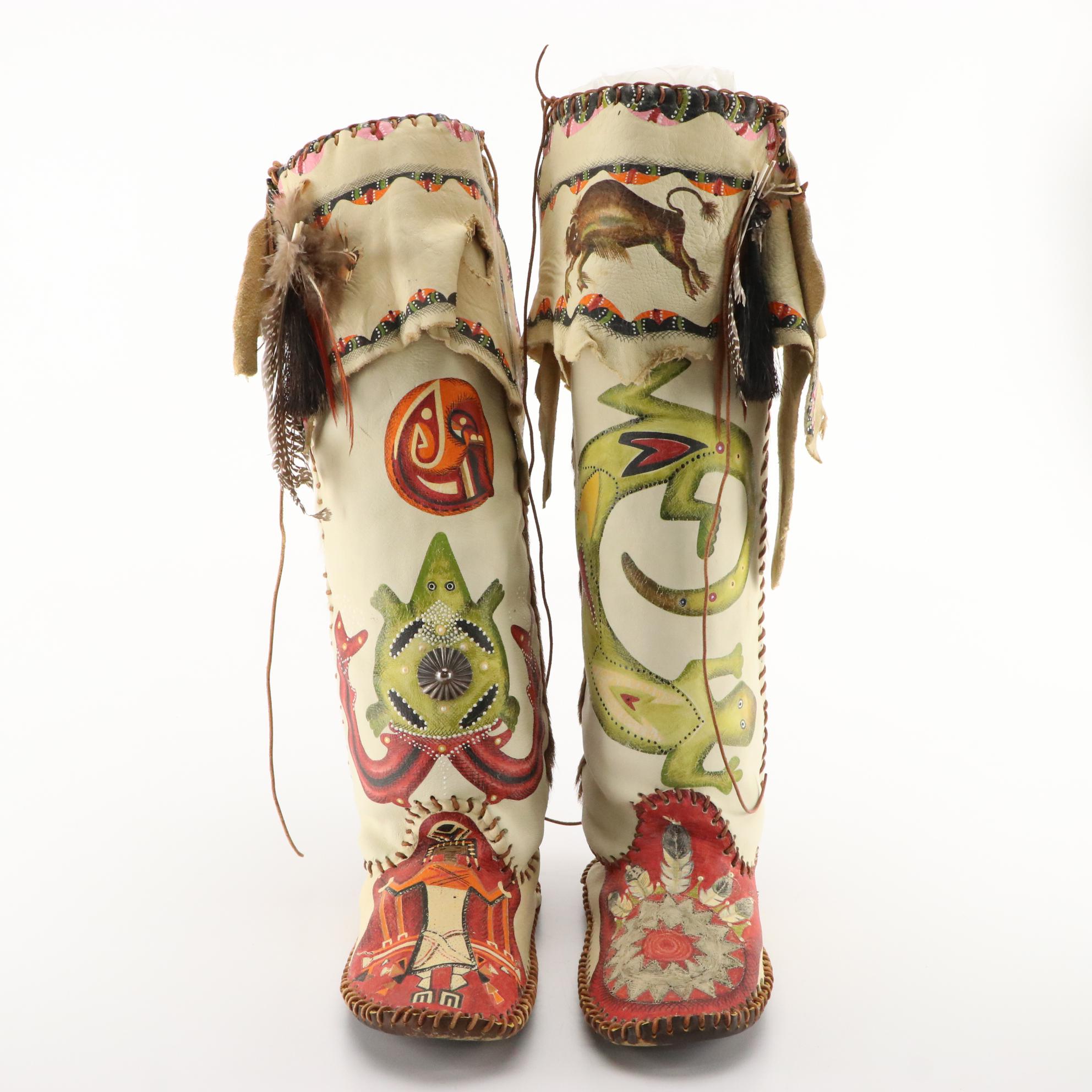Artisan Crafted Moccasins in Pronghorn/Deer Hide with Handpainted Motifs