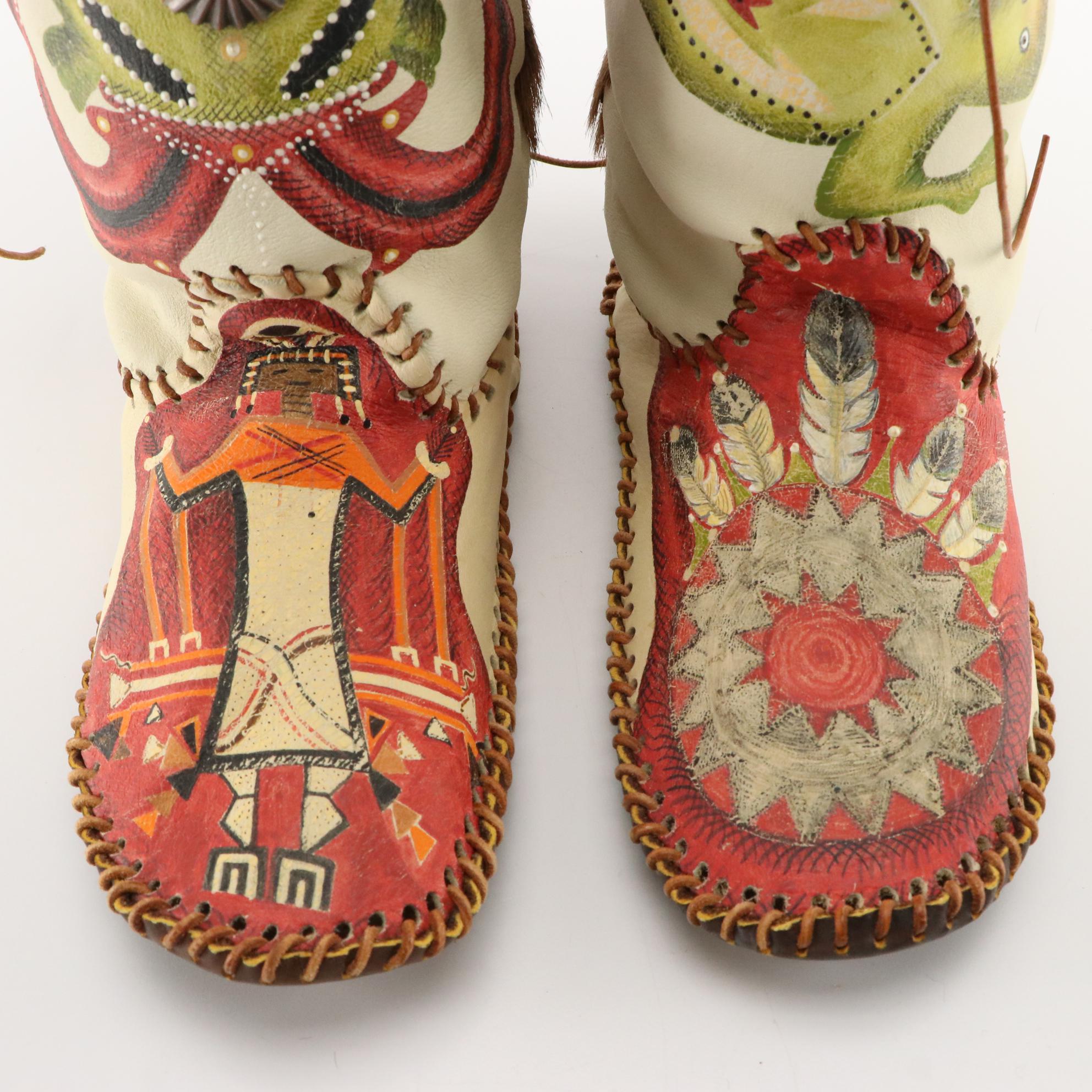 Artisan Crafted Moccasins in Pronghorn/Deer Hide with Handpainted Motifs