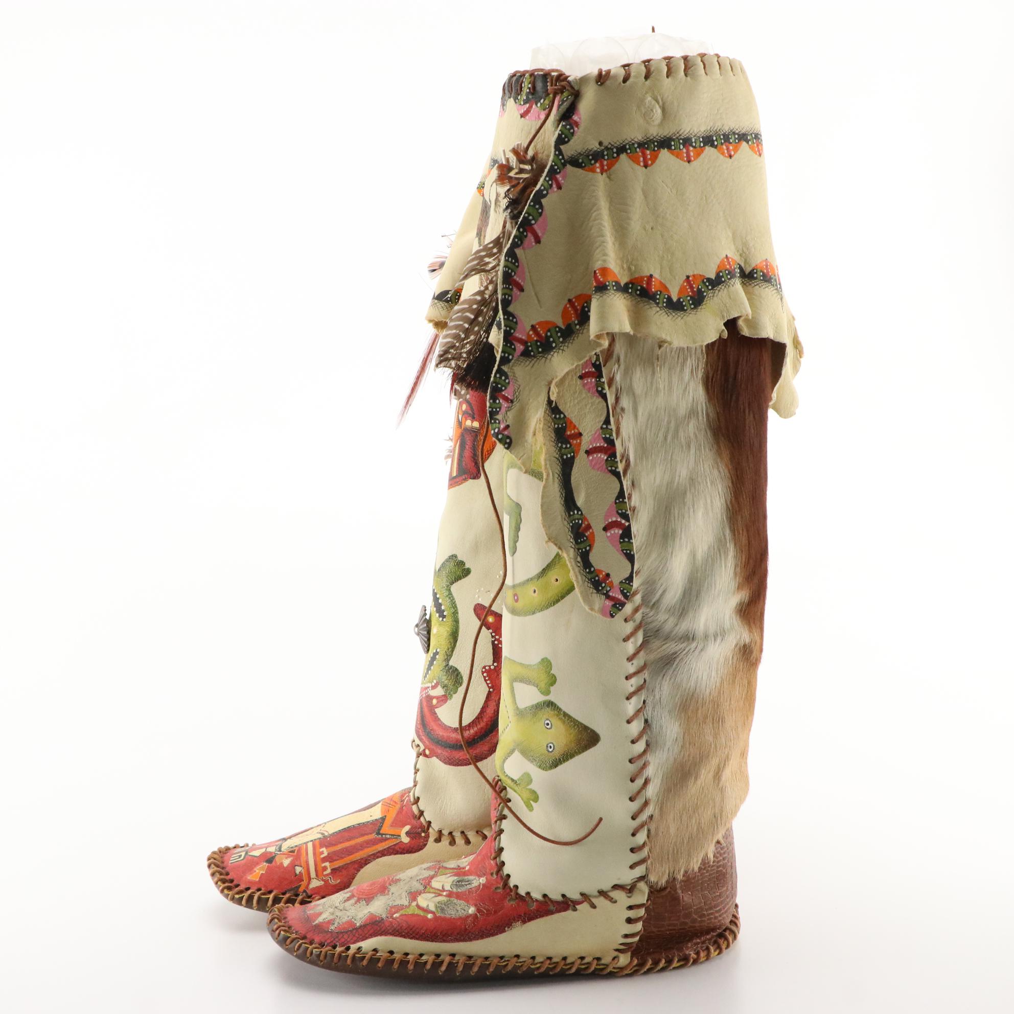 Artisan Crafted Moccasins in Pronghorn/Deer Hide with Handpainted Motifs