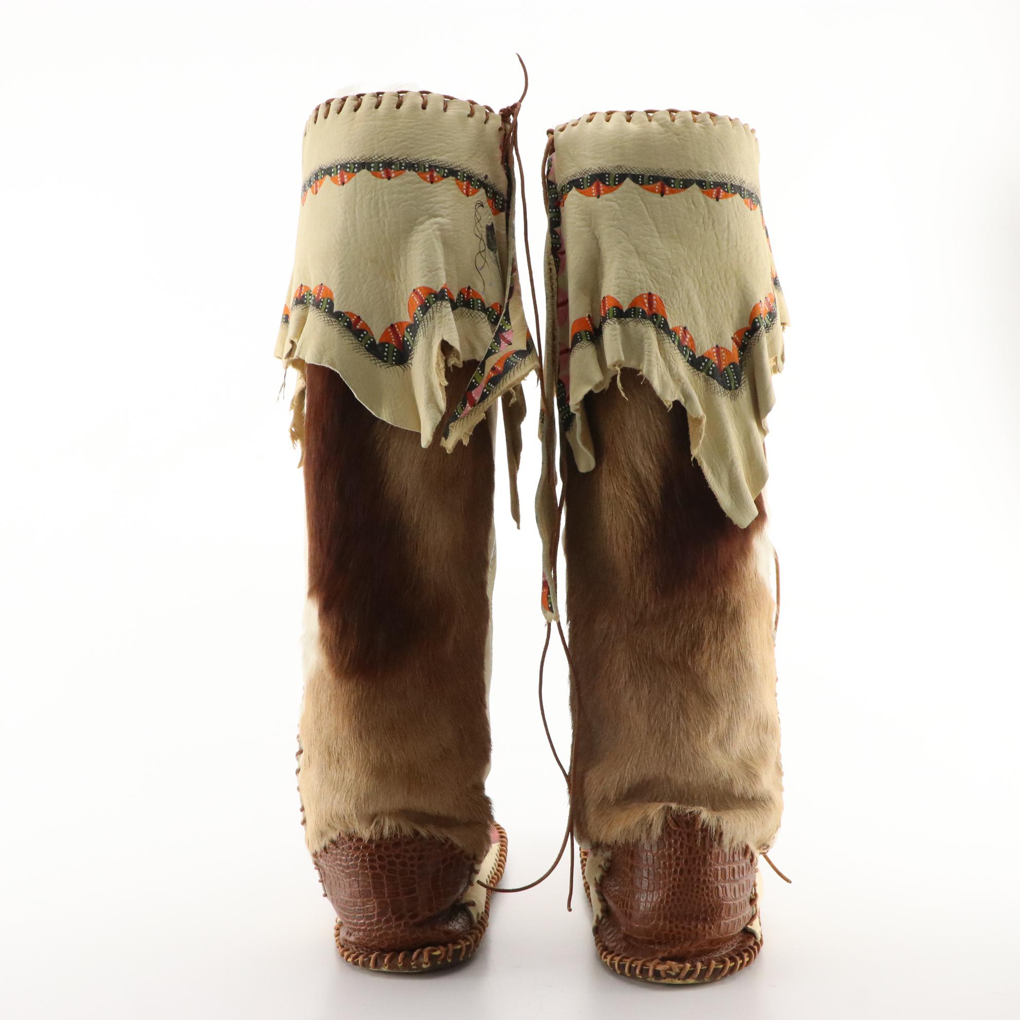 Artisan Crafted Moccasins in Pronghorn/Deer Hide with Handpainted Motifs