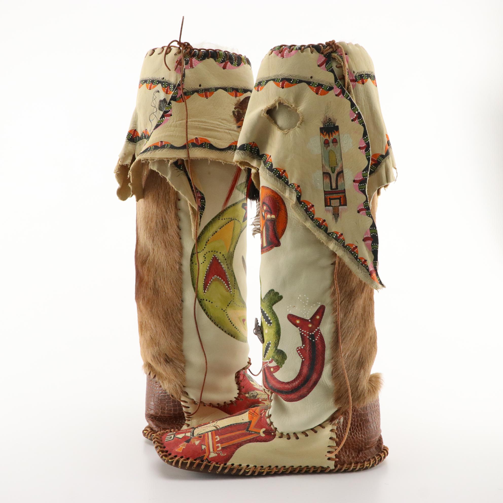 Artisan Crafted Moccasins in Pronghorn/Deer Hide with Handpainted Motifs