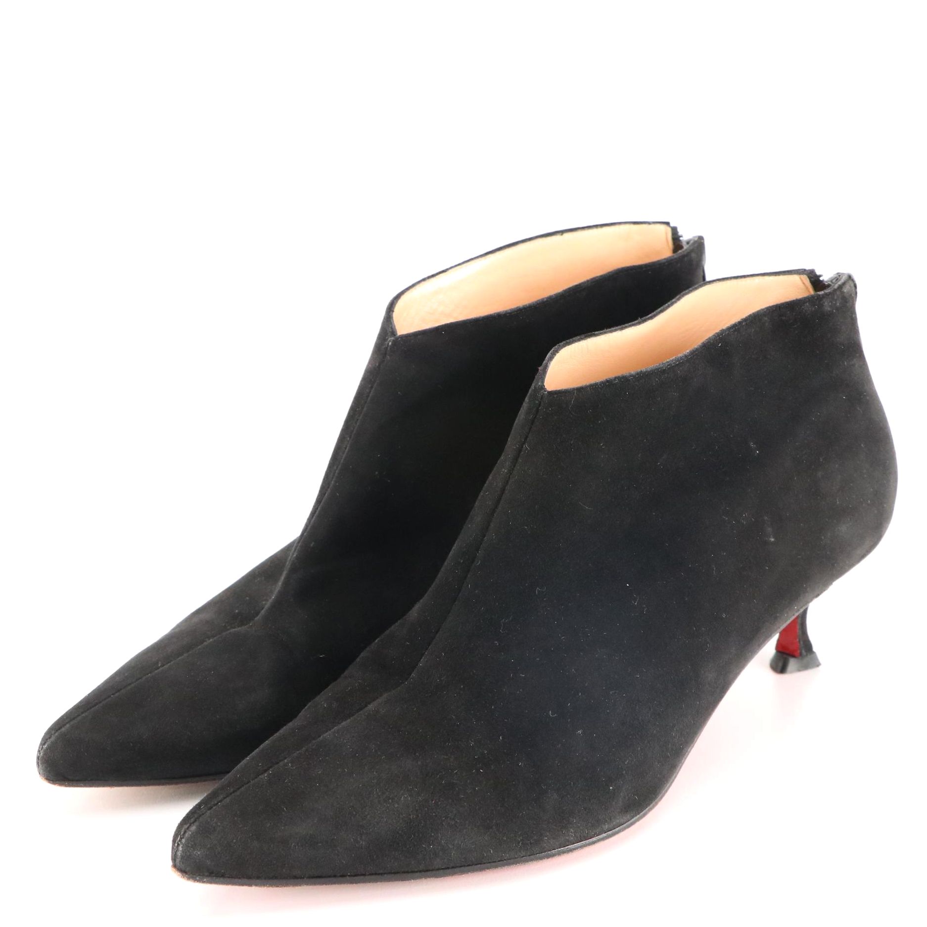Christian Louboutin Kitten Heel Booties in Black Suede