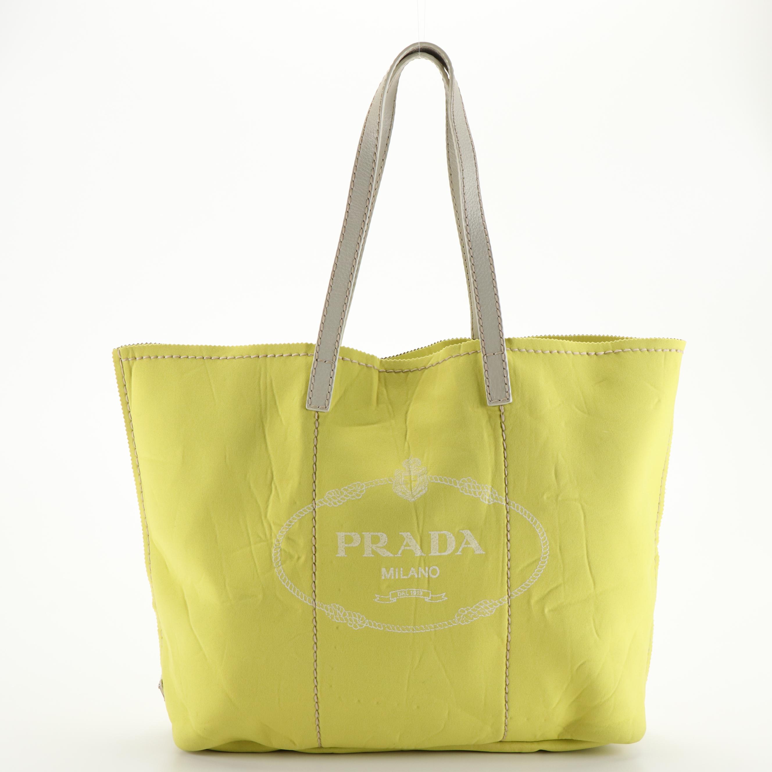 Prada Canapa Ananas Yellow Nylon Tote Bag