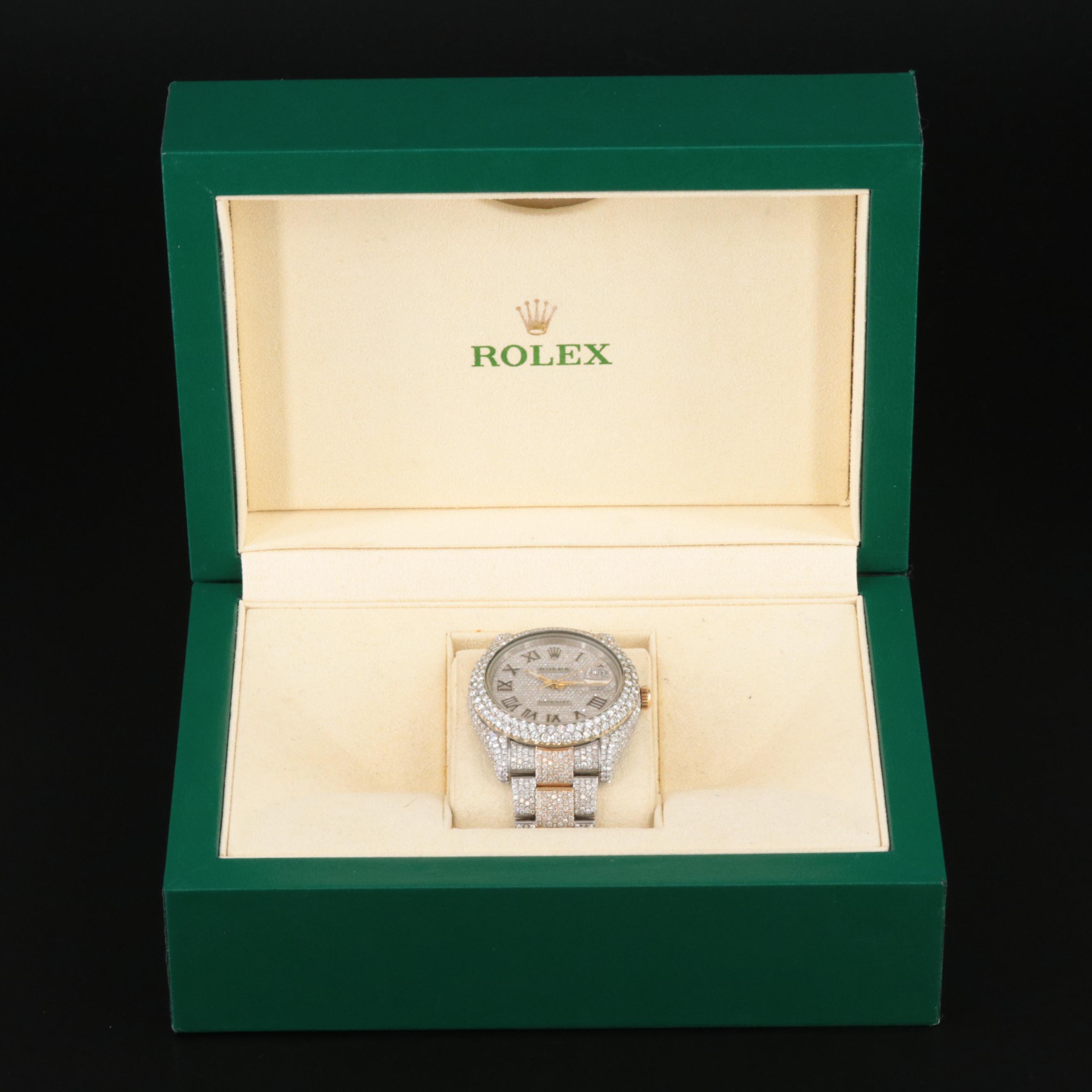 Rolex Custom 24.53 CTW Diamond Dial, Case and Band Datejust II Watch
