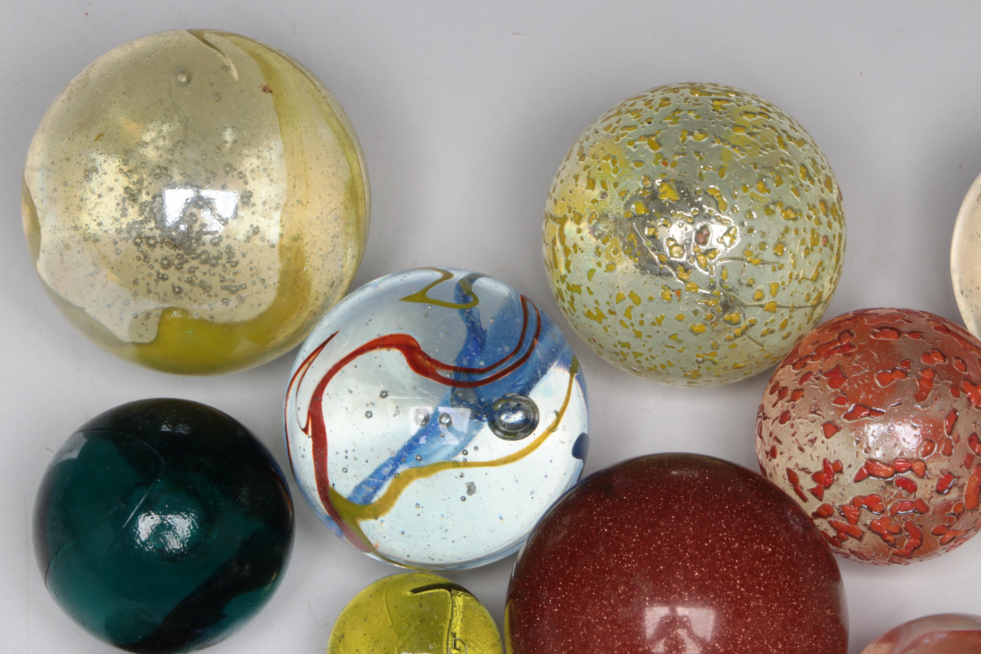 Collection of Art Glass Marbles and One Rose Quartz Marble