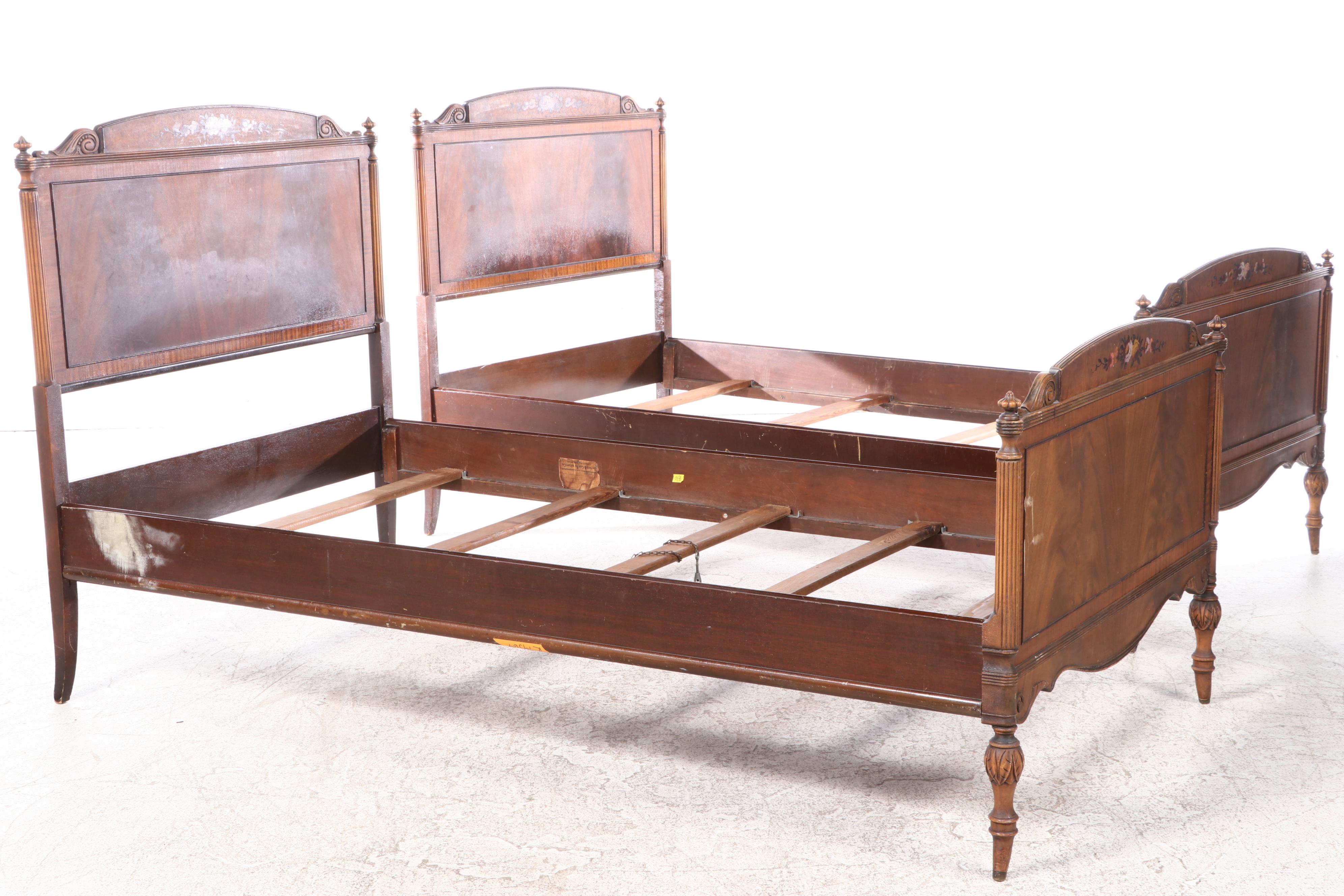 Pair of Berkey & Gay French Provincial Style PaintDecorated Mahogany