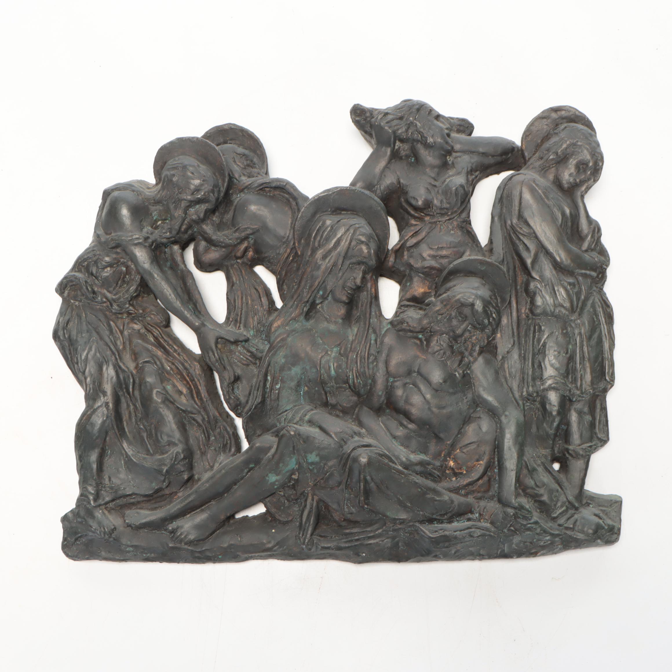 Cast Metal "Lamentation Over the Dead Christ" Bas Relief after Donatello