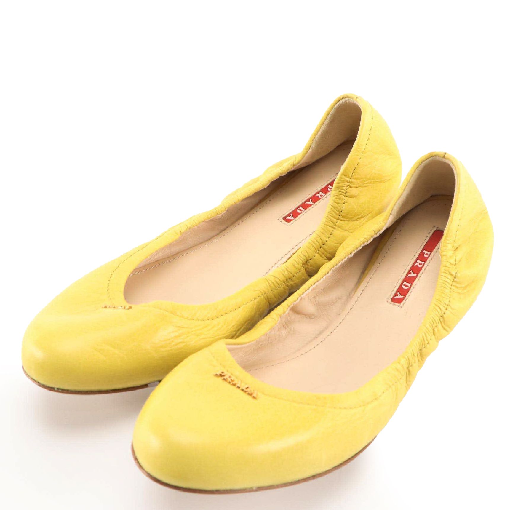Prada Linea Rossa Elasticized Ballet Flats in Yellow Leather