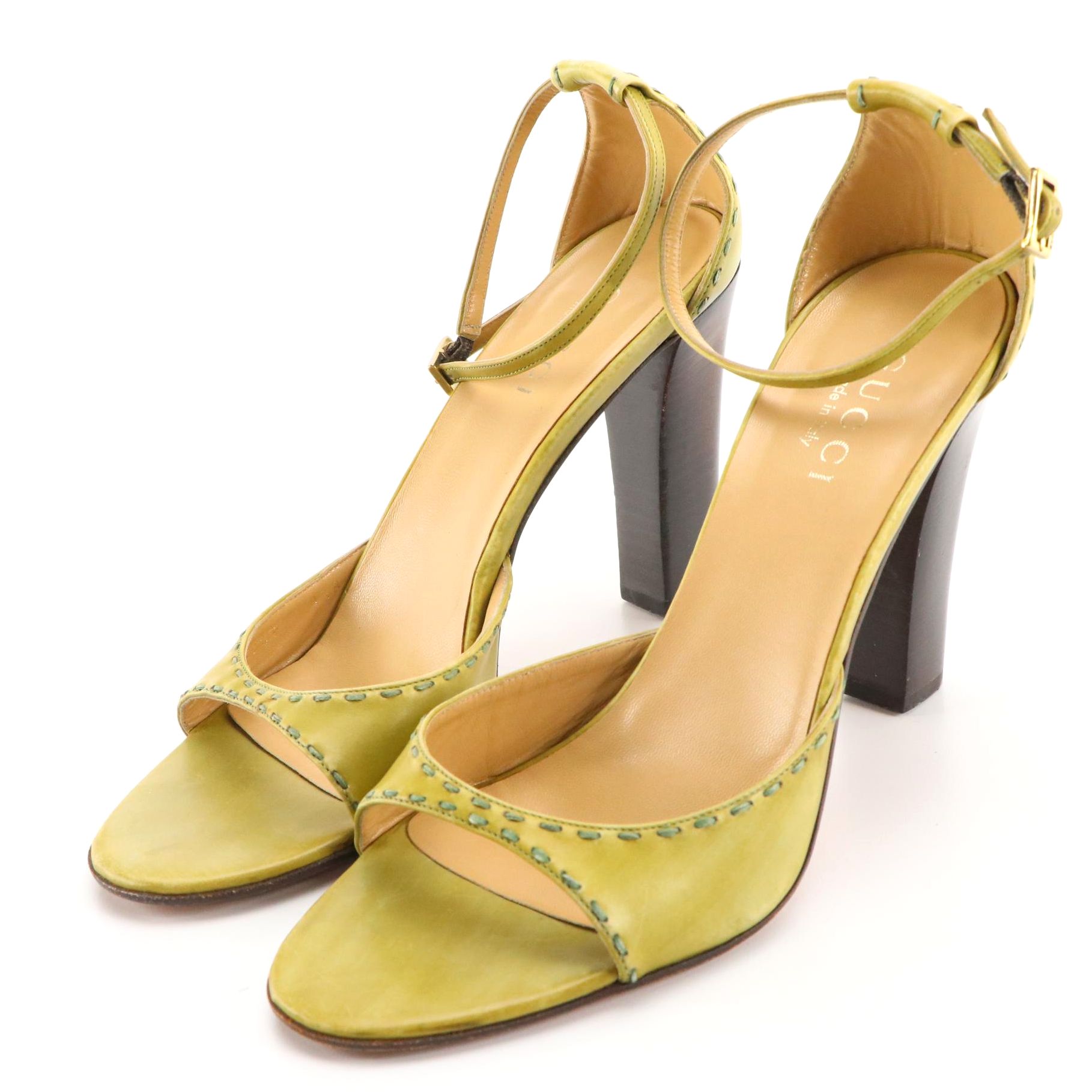 Gucci High-Heeled Sandals in Spring Green Leather
