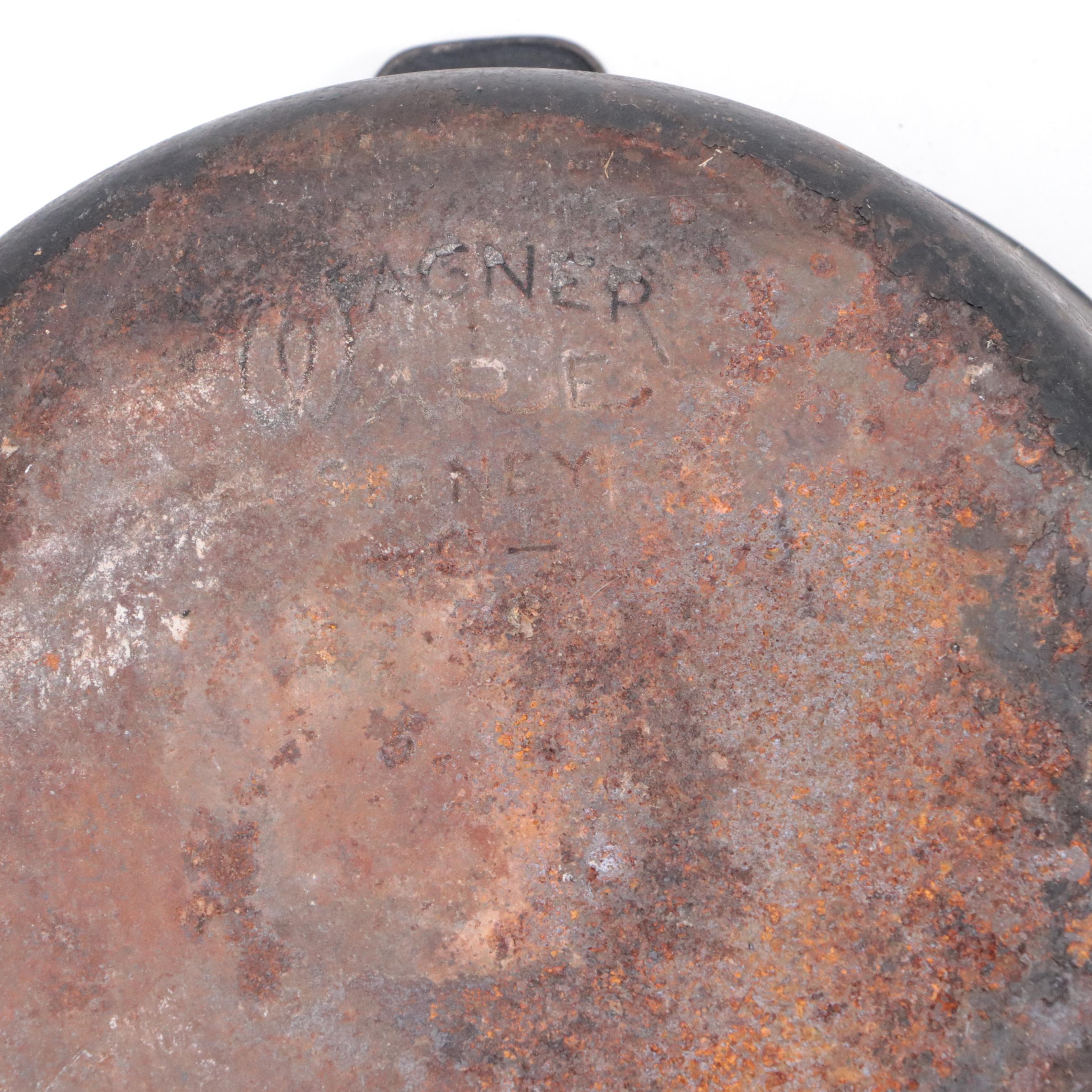 Wagner Cast Iron Skillet and Cornbread Molds with Other Kitchen Pots
