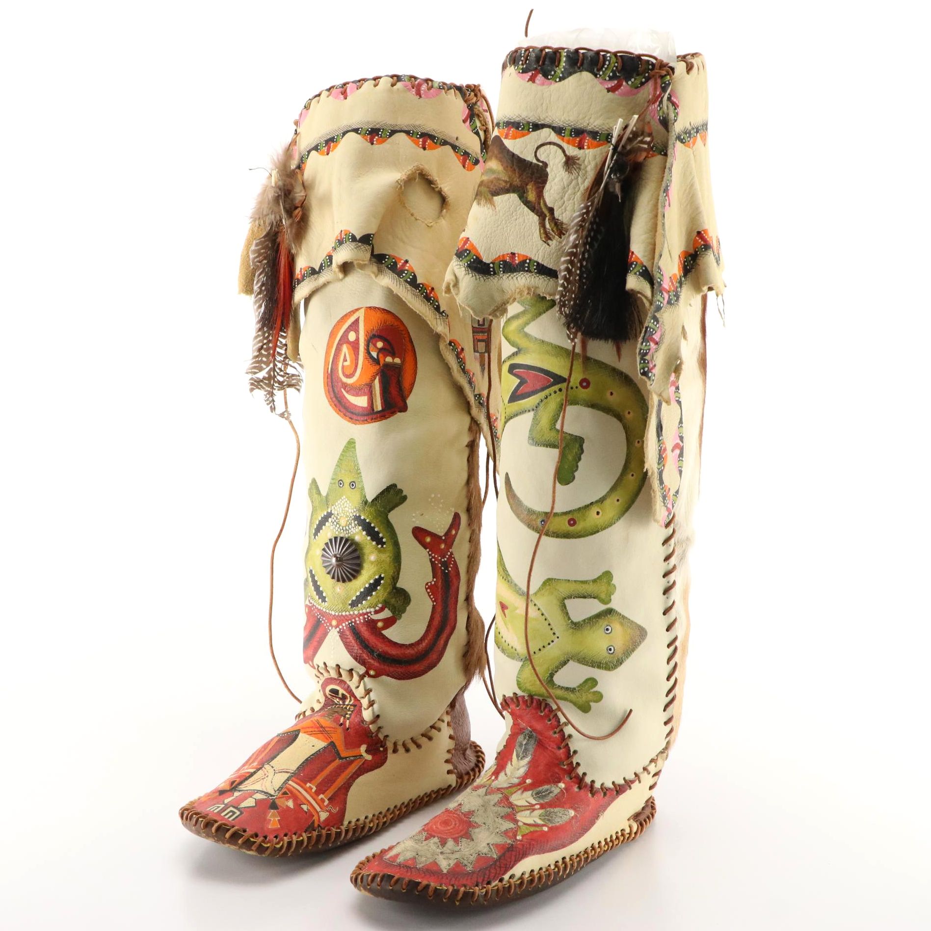 Artisan Crafted Moccasins in Pronghorn/Deer Hide with Handpainted Motifs