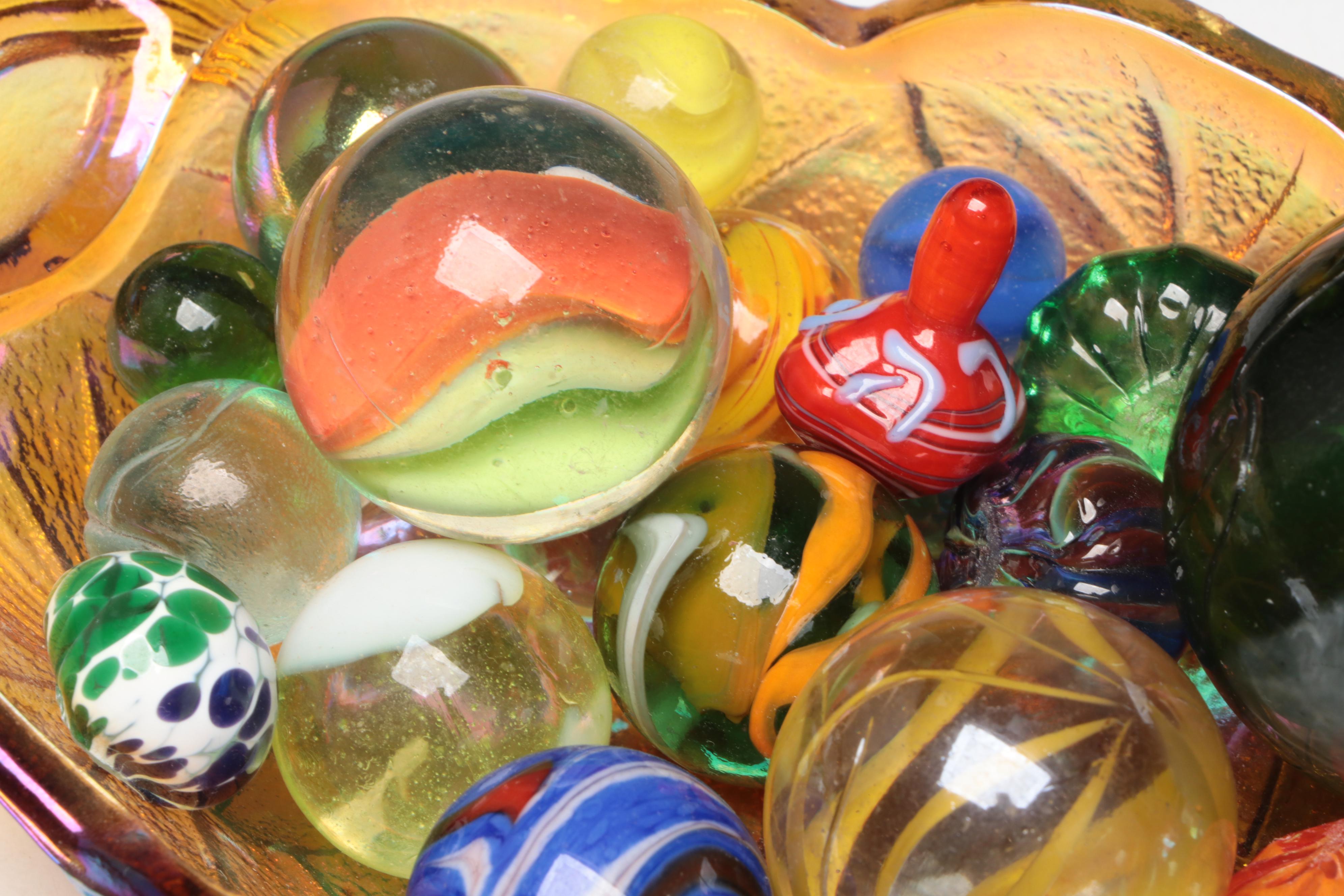 Mad Man Marbles and Other Artist Initialed Dichroic Glass Marbles