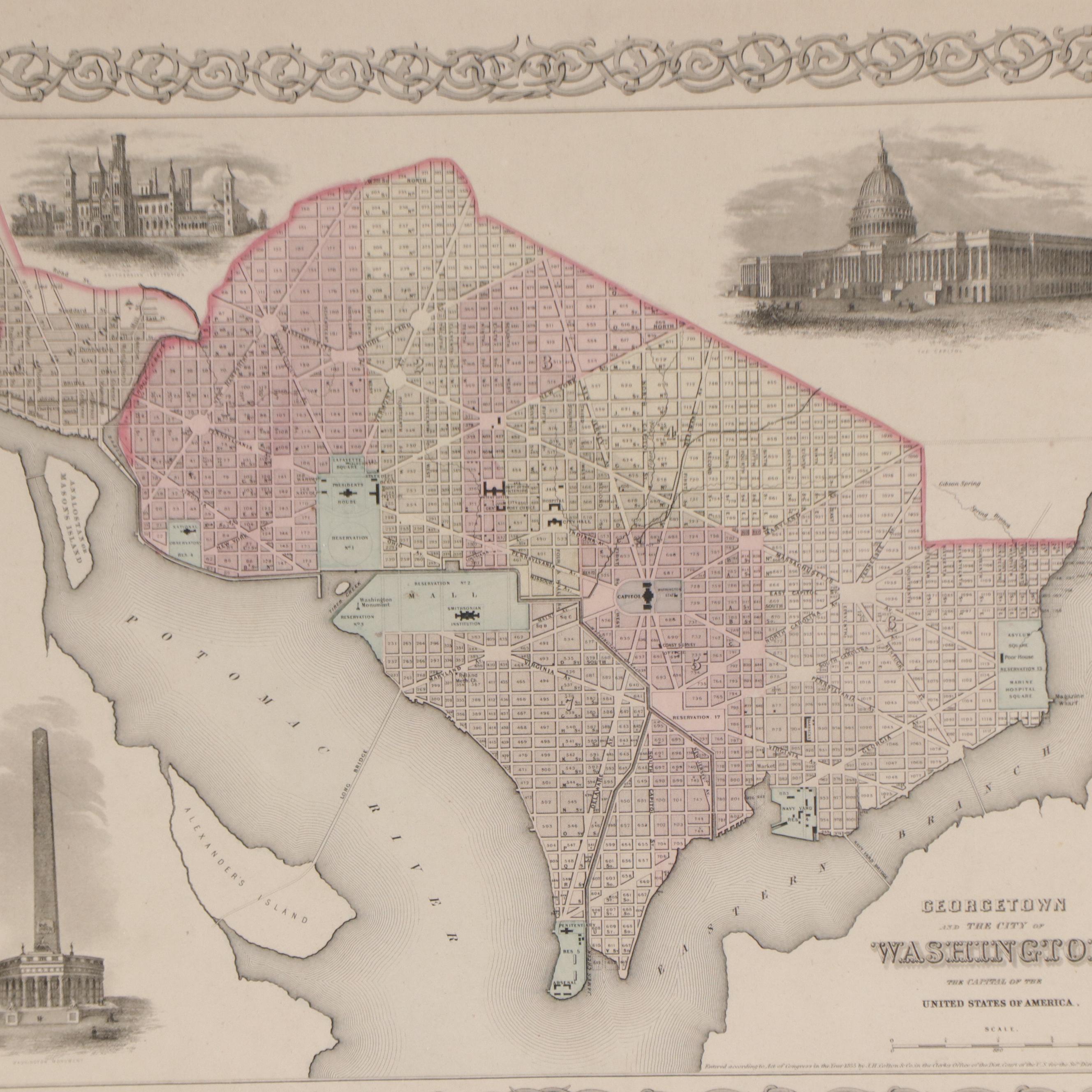 Map Engraving "Georgetown and the City Washington," 1855