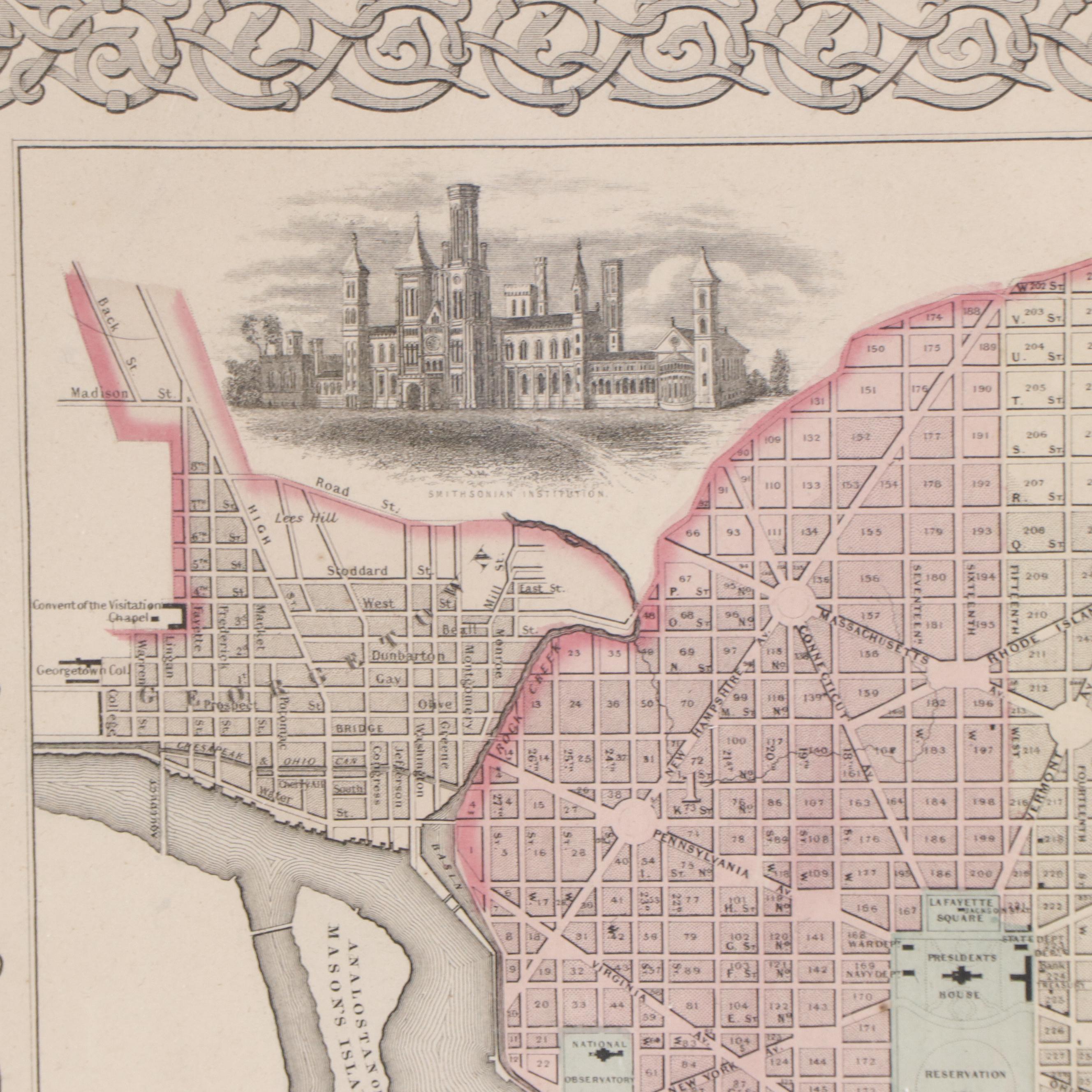 Map Engraving "Georgetown and the City Washington," 1855