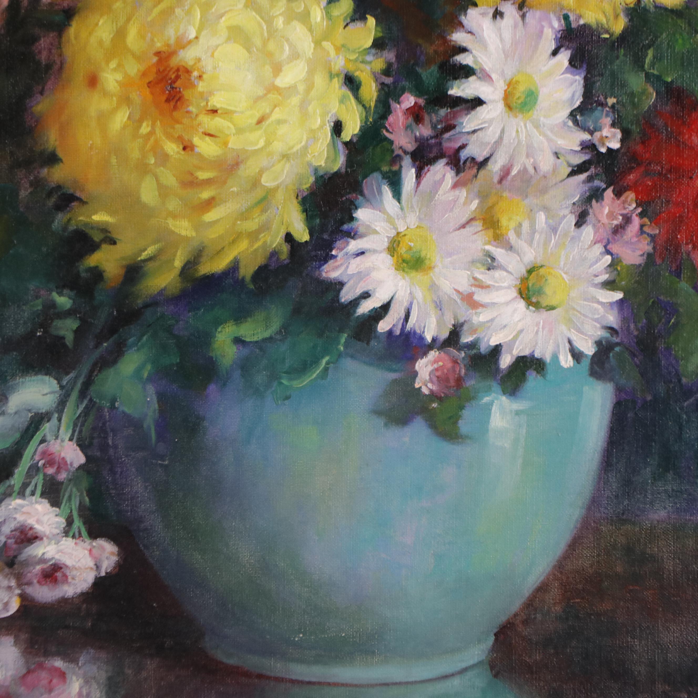 Juliet Burdoin Floral Still Life Oil Painting, Early 20th Century