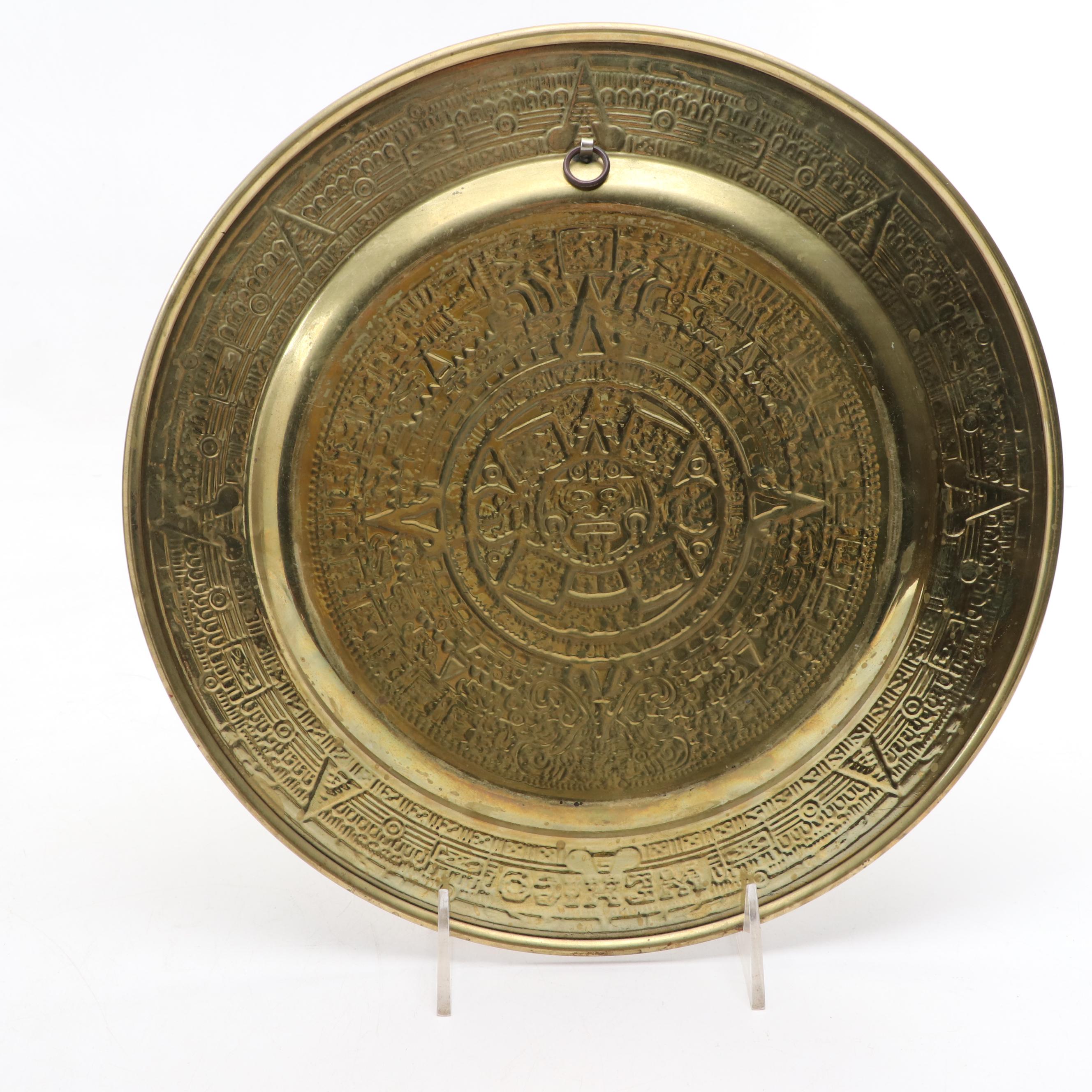Maya and Aztec Style Mexican Brass and Copper Souvenir Plates