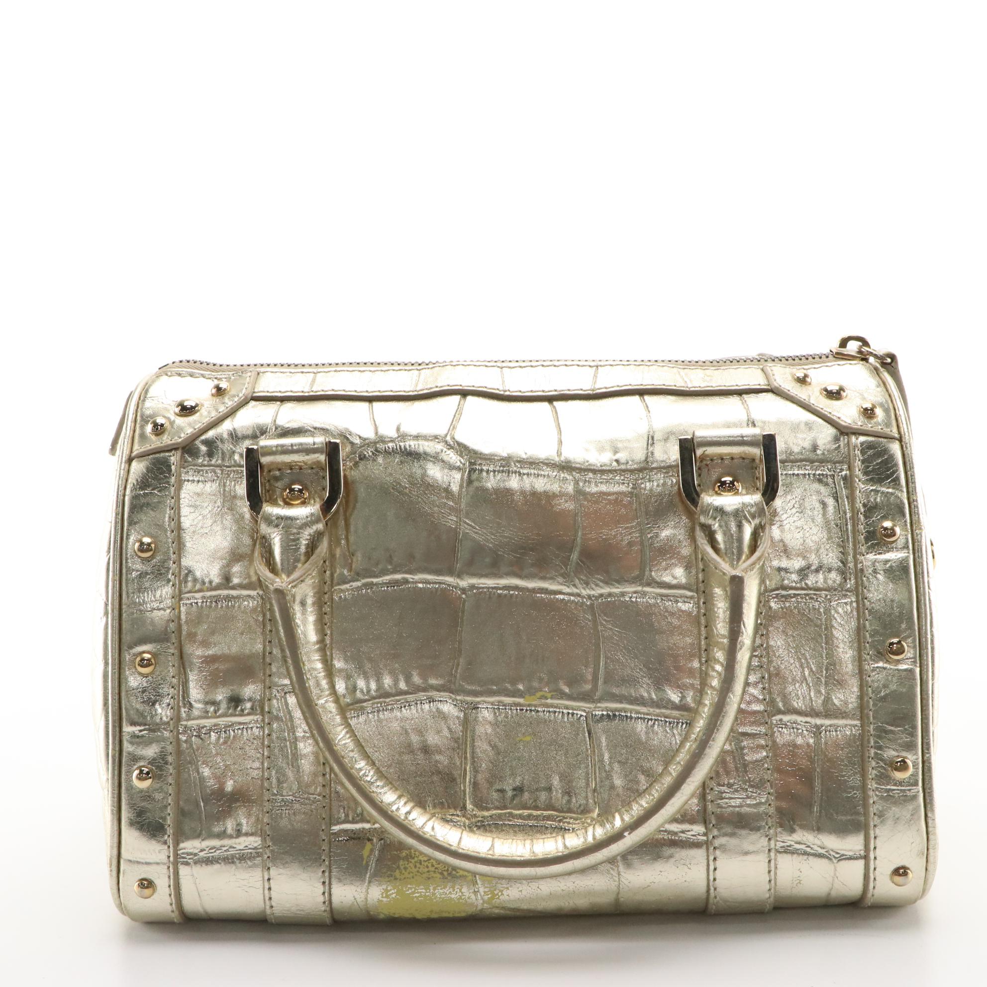 Versace Metallic Gold Leather Snap Out Of It Satchel