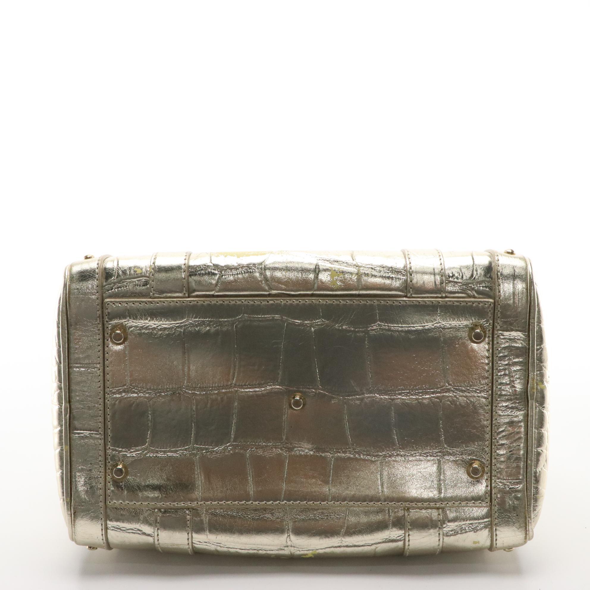 Versace Metallic Gold Leather Snap Out Of It Satchel