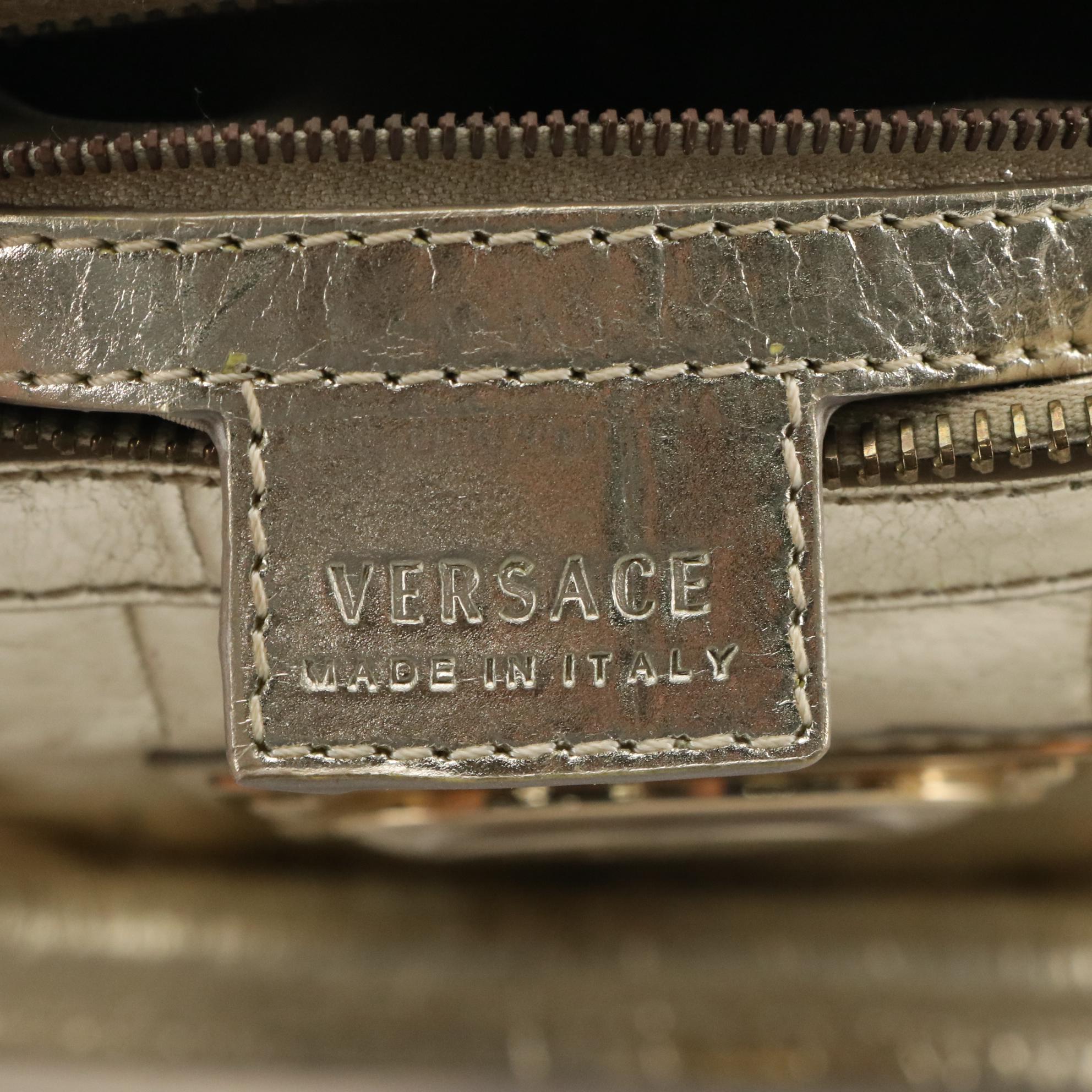 Versace Metallic Gold Leather Snap Out Of It Satchel