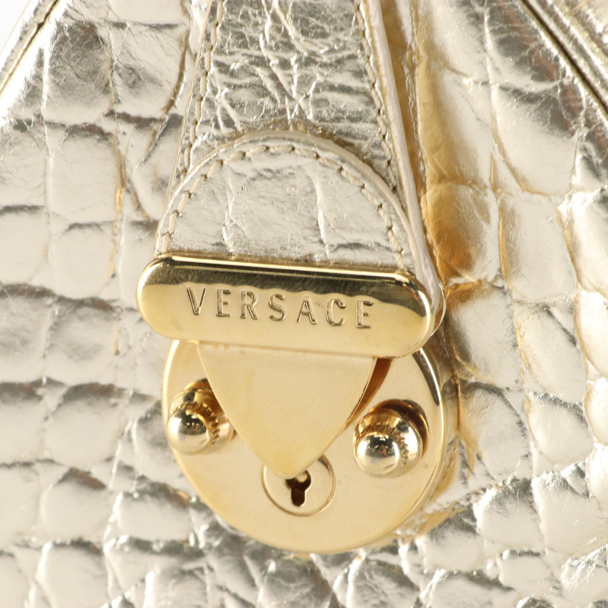 Versace Metallic Gold Leather Snap Out Of It Satchel