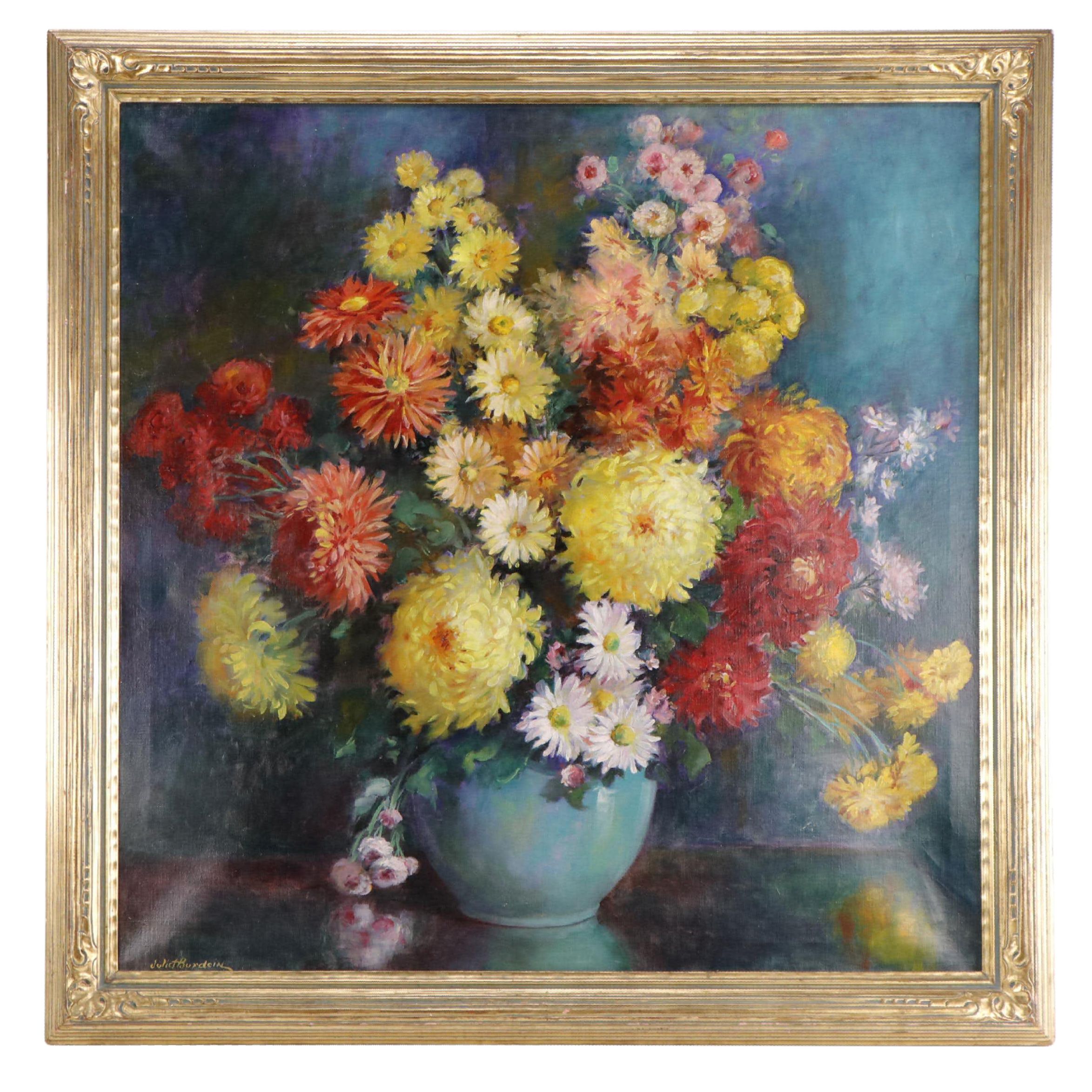 Juliet Burdoin Floral Still Life Oil Painting, Early 20th Century