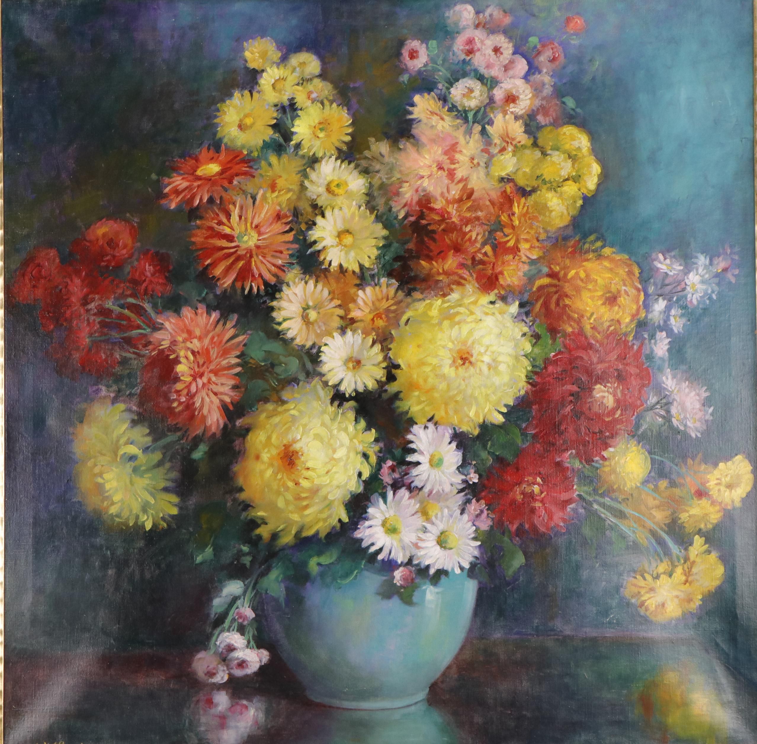 Juliet Burdoin Floral Still Life Oil Painting, Early 20th Century