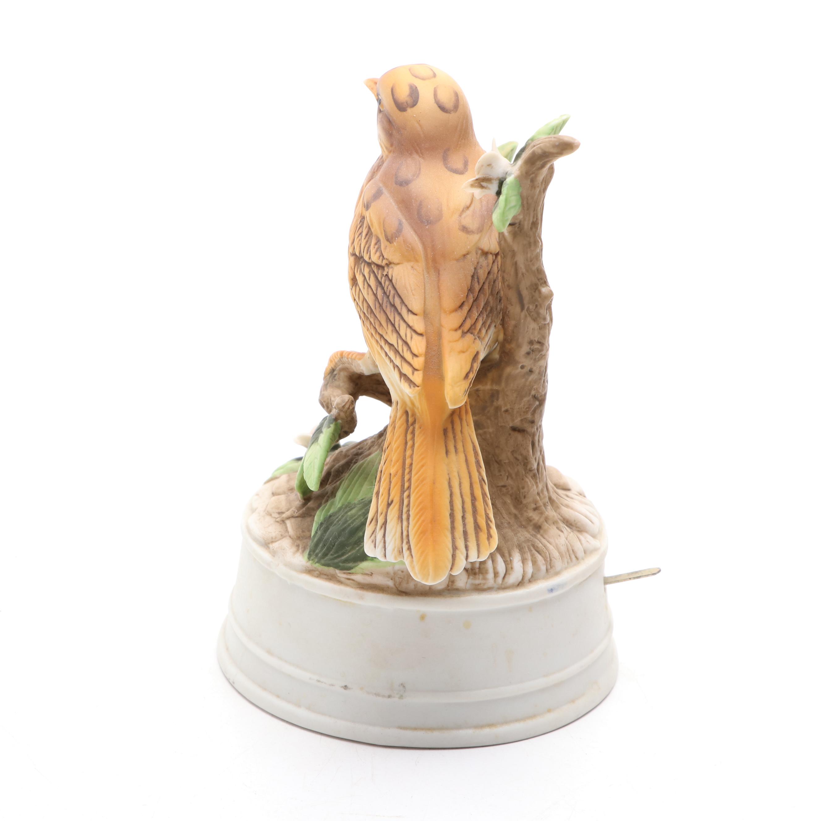 Lefton "Robin" and "Road-Runner" Porcelain Figurines with Bird Music Box