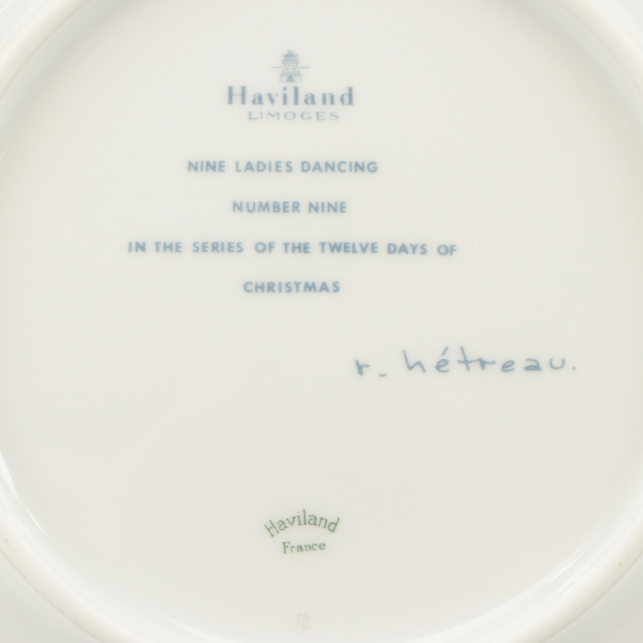 Rémy Hétreau for Haviland "Twelve Days of Christmas" Porcelain Collector Plates