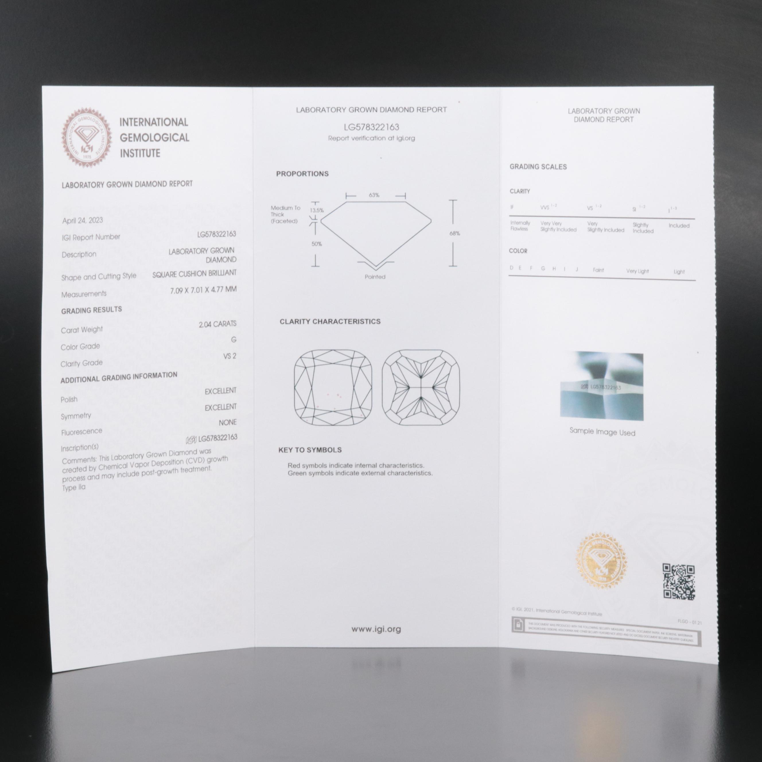Loose 2.04 CT Lab Grown Diamond with IGI Report