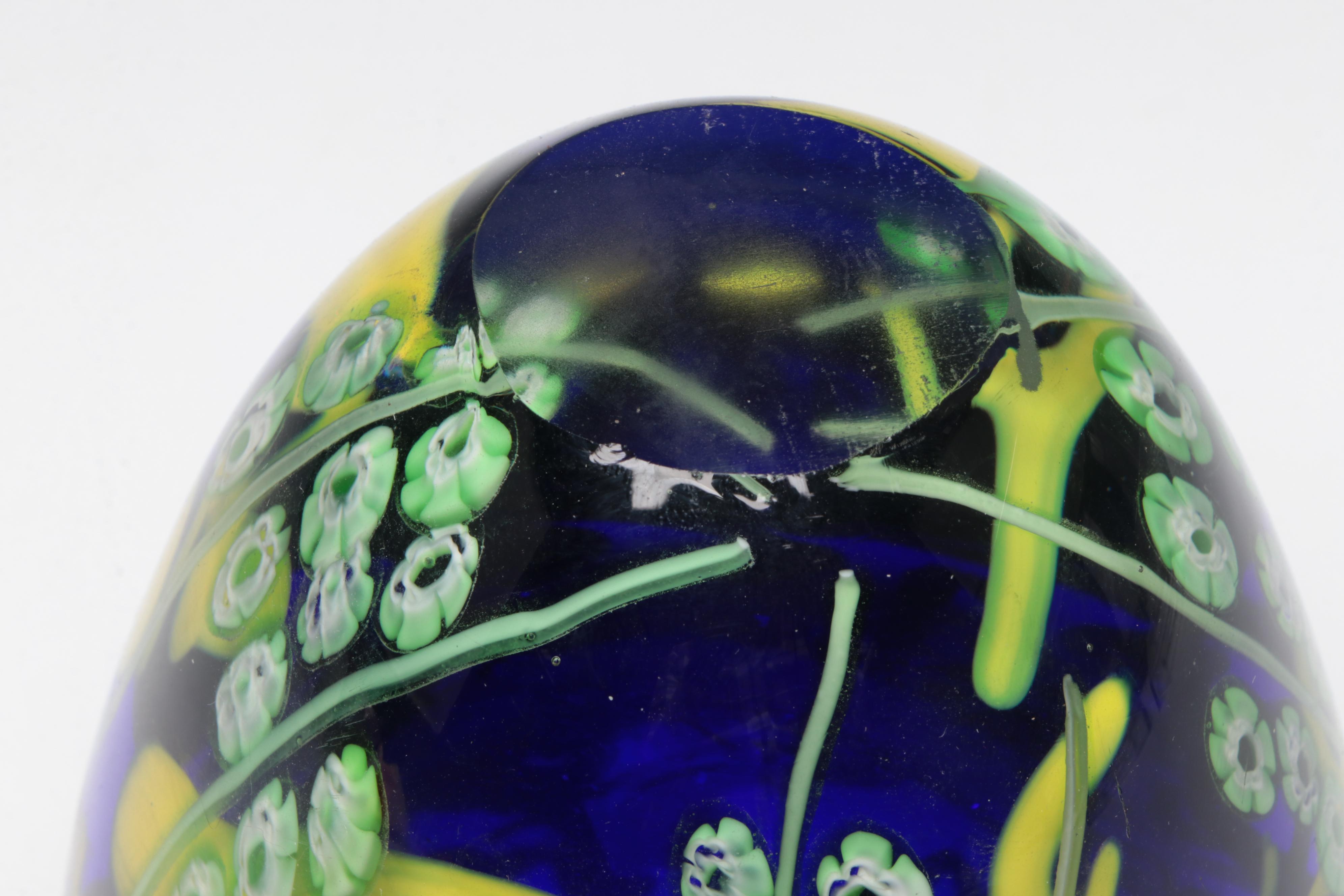 Tulip Motif Glass Vase with Murano Style Glass Frog Paperweight and More