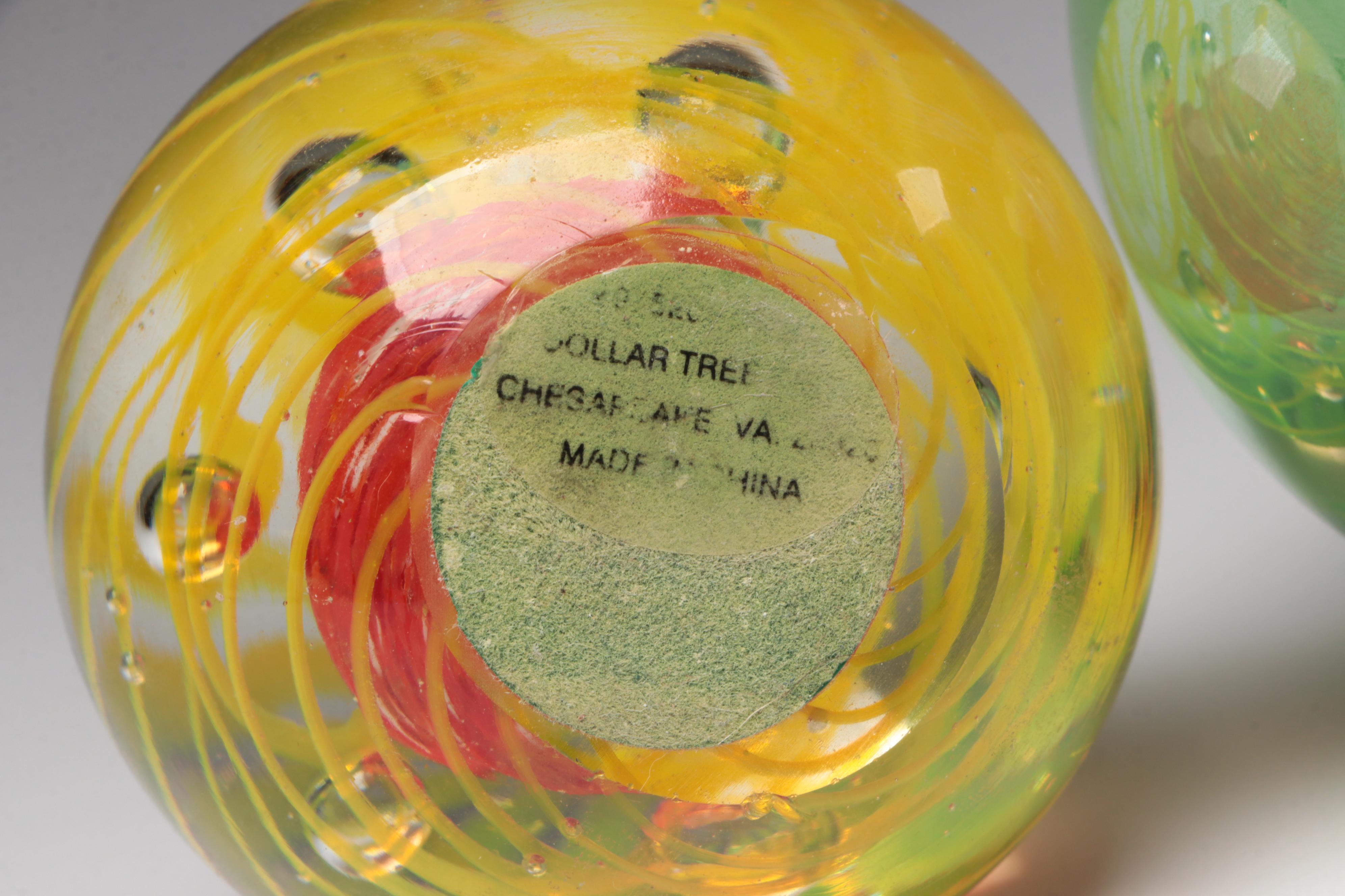 Tulip Motif Glass Vase with Murano Style Glass Frog Paperweight and More