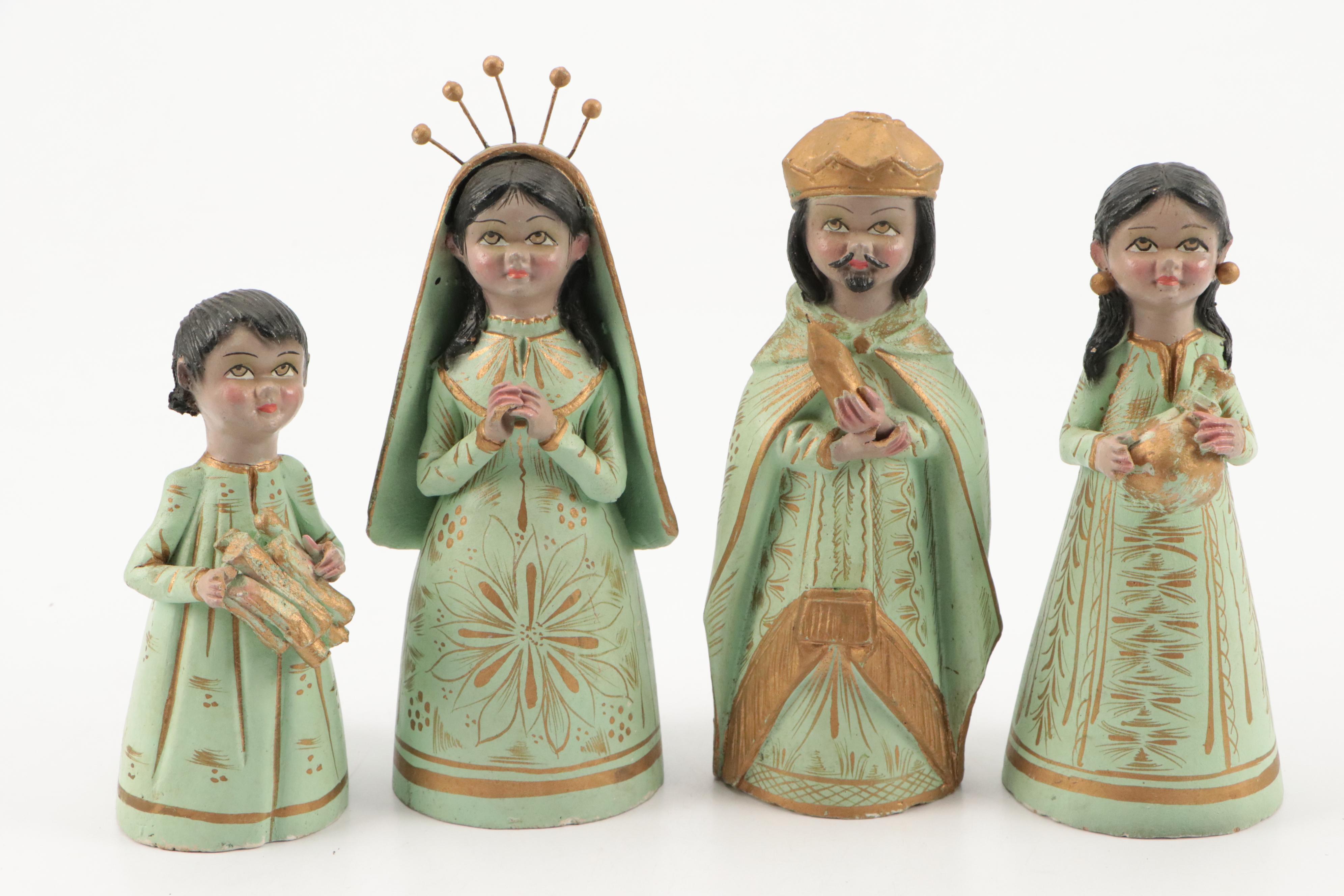 Mexican Hand-Painted Ceramic Nativity Scene, Mid to Late 20th Century