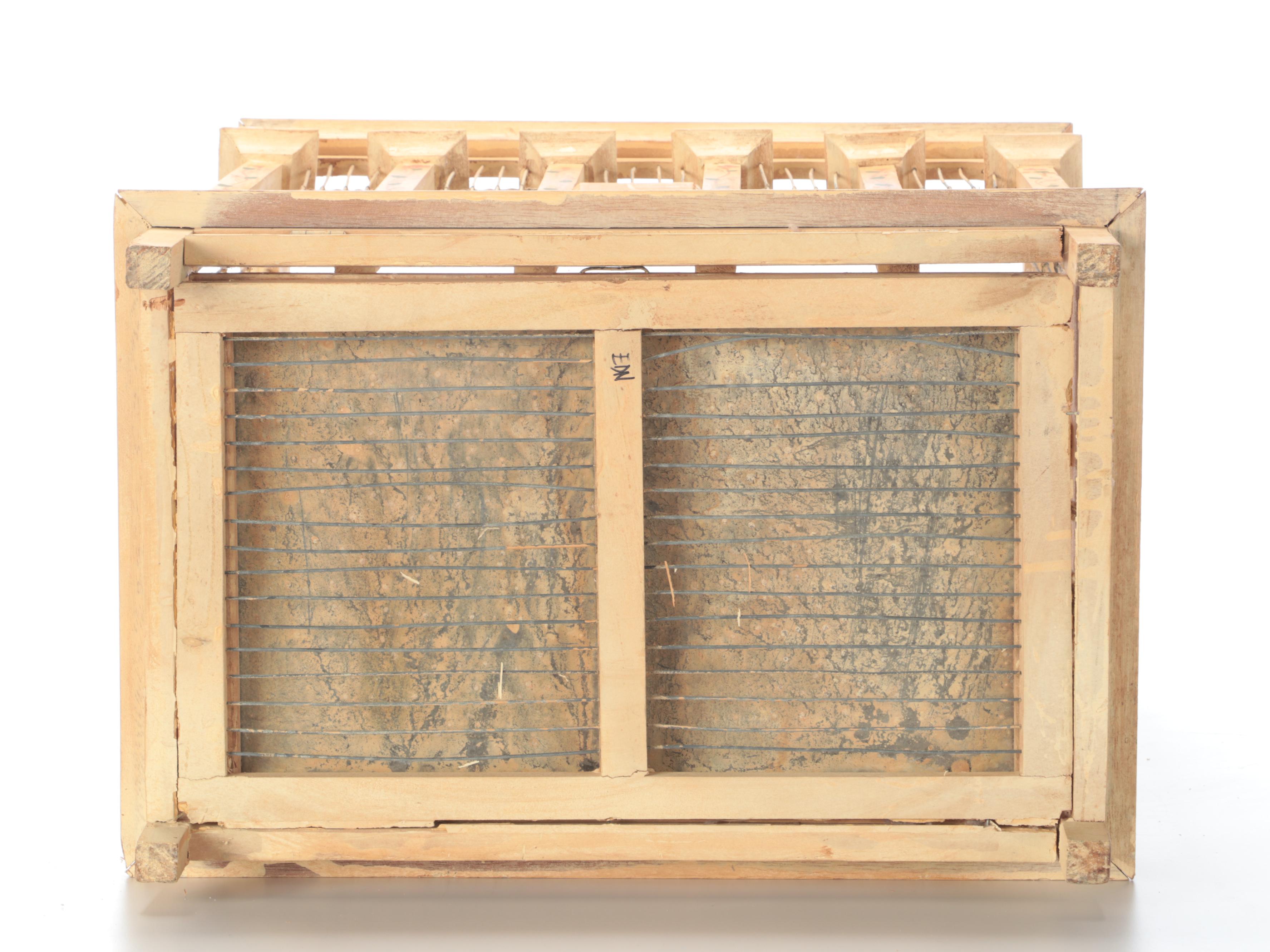 Victorian Style Paint-Decorated Wood and Wire Bird Cage