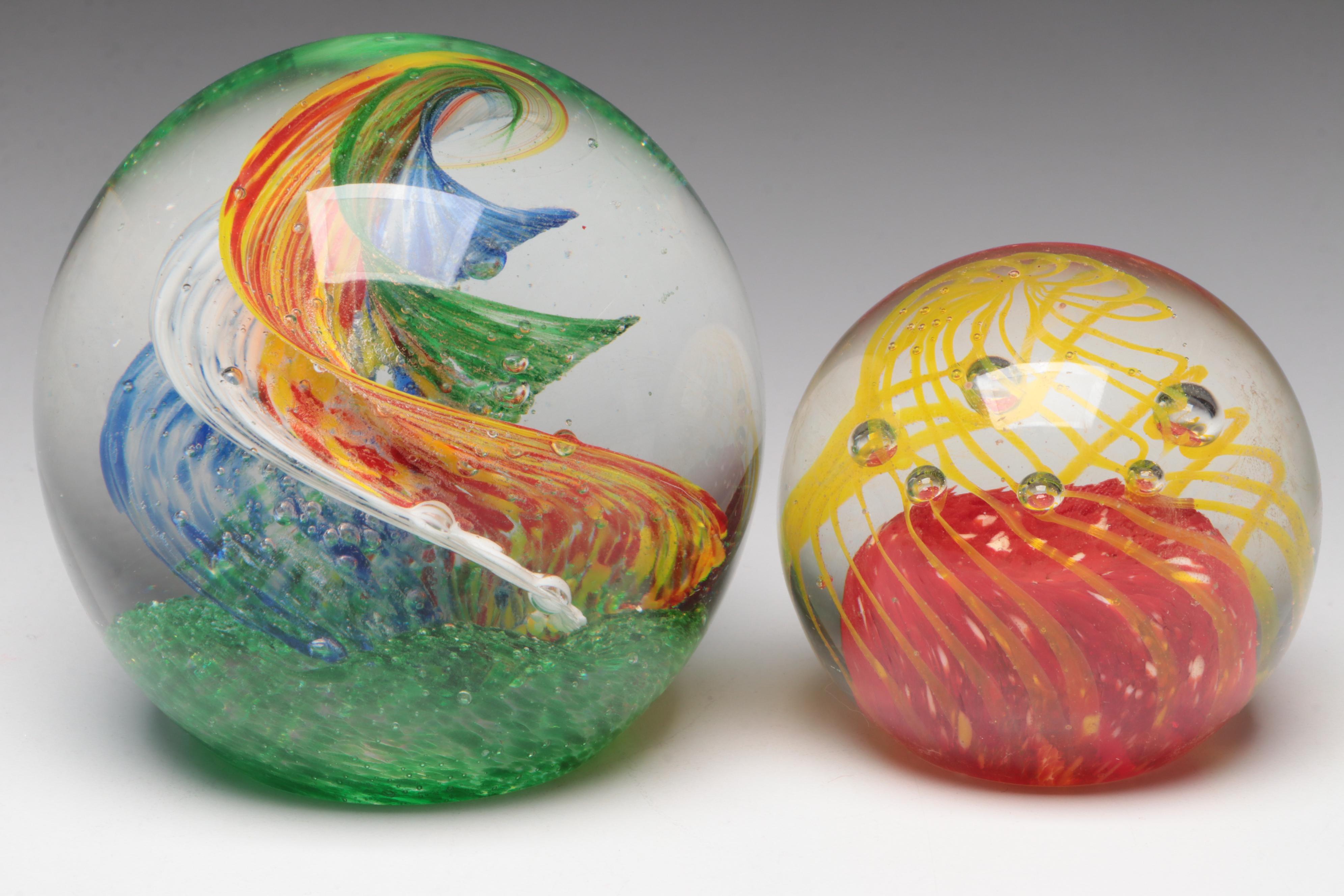 Multicolored Swirl Glass Paperweight with Glass Fish Paperweight and More