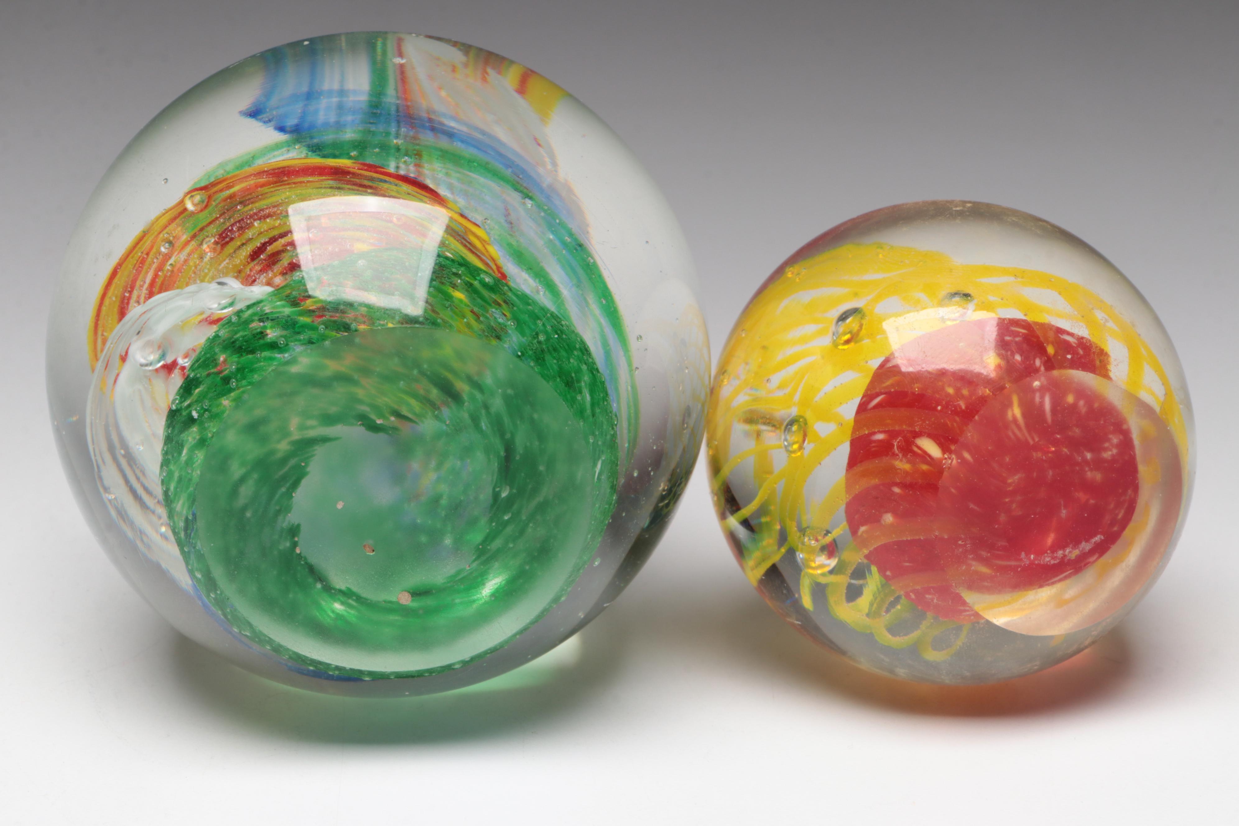 Multicolored Swirl Glass Paperweight with Glass Fish Paperweight and More