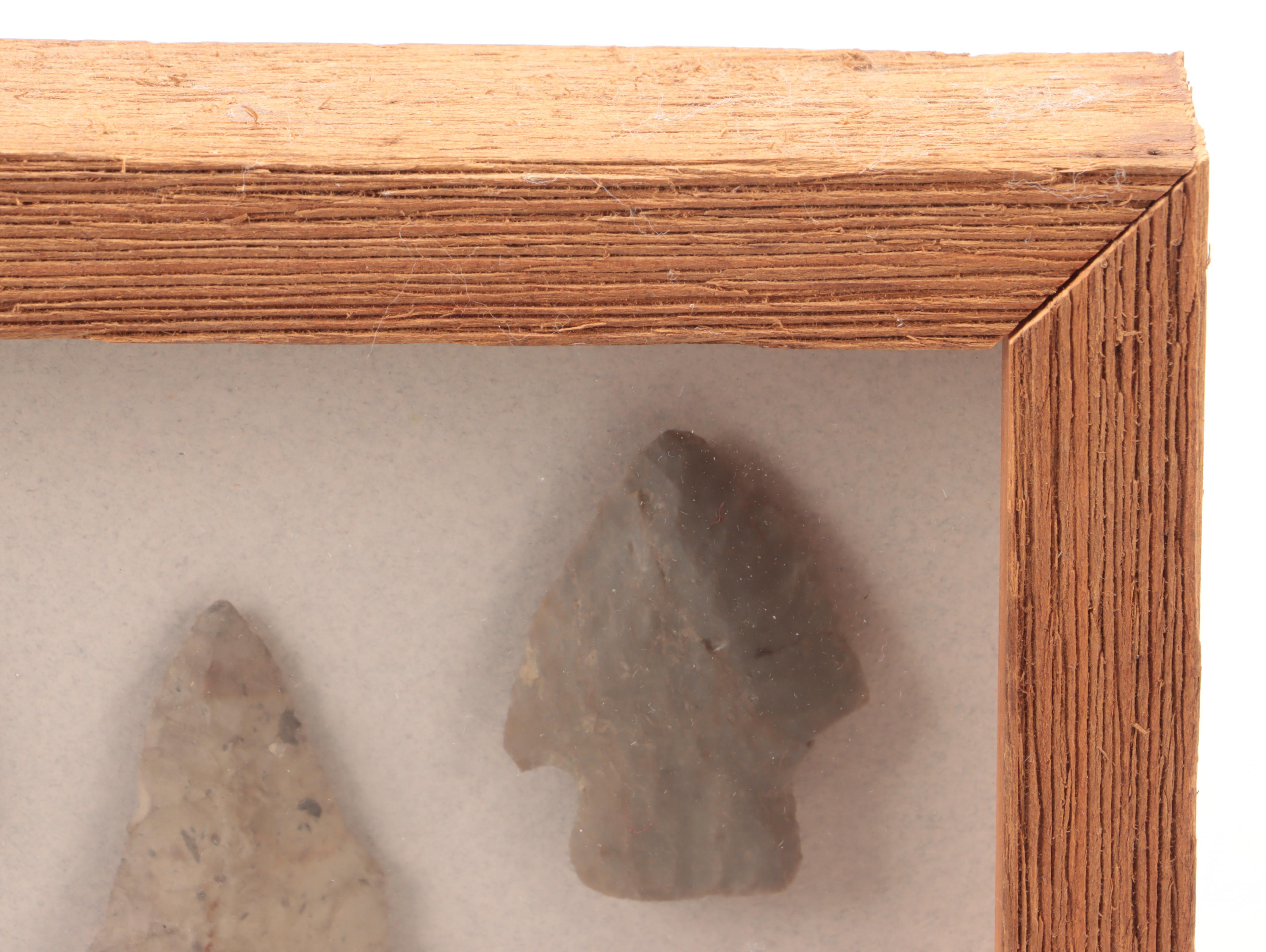 Knapped Stone Projectile Points and Arrowheads in Wooden Frame Display