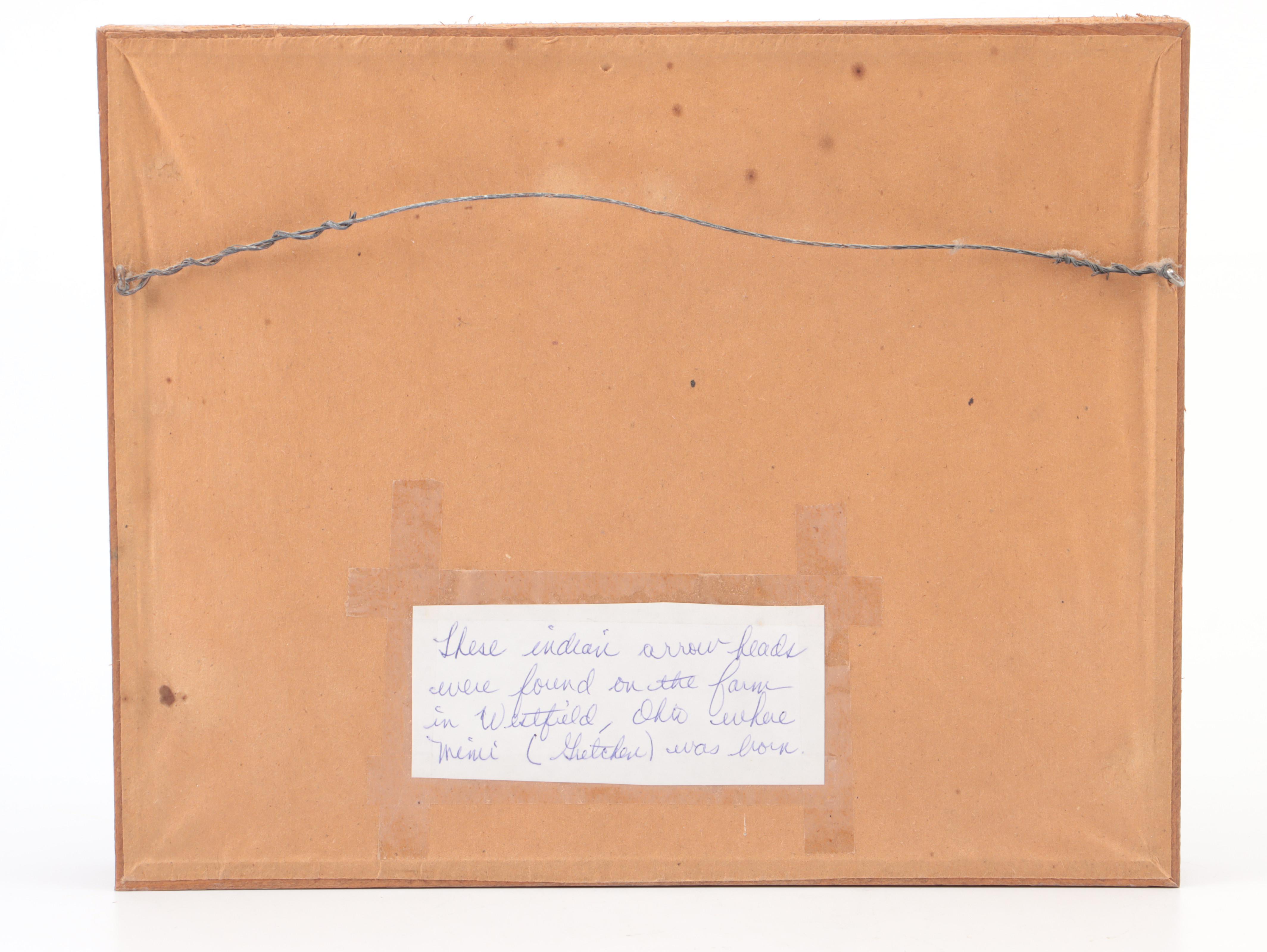 Knapped Stone Projectile Points and Arrowheads in Wooden Frame Display