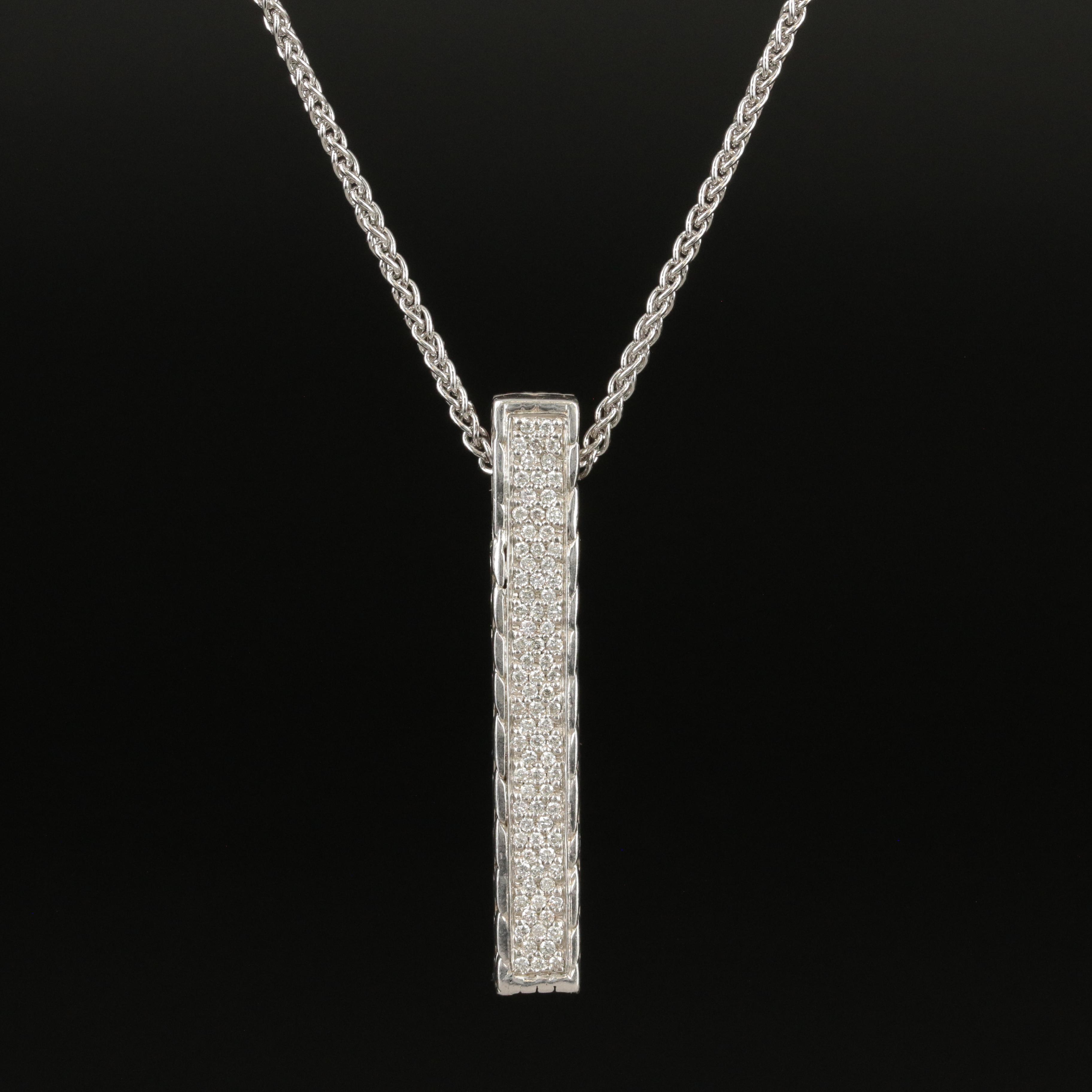 John Hardy Sterling and 18K 0.50 CTW Diamond Bar Pendant Enhancer on a Chain