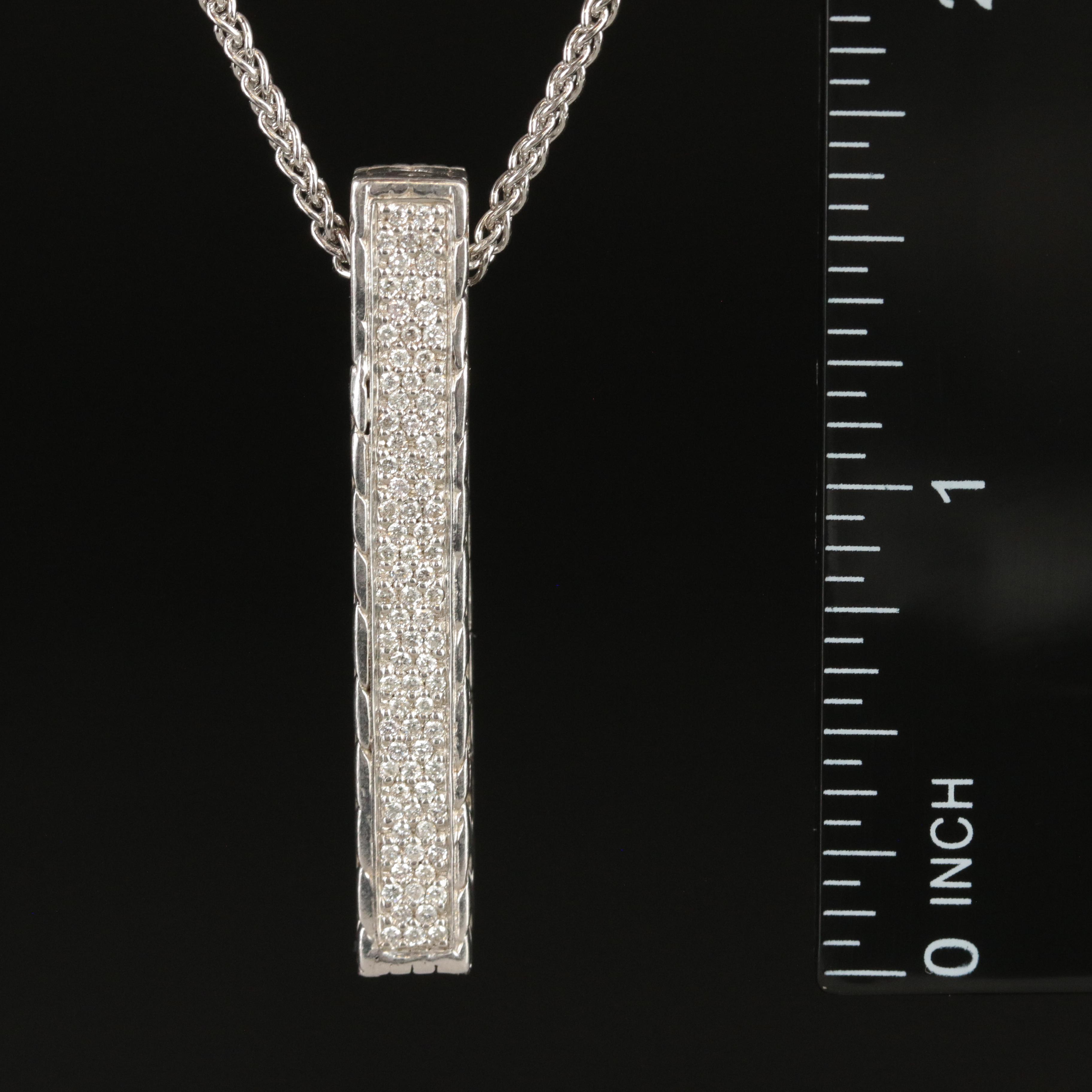 John Hardy Sterling and 18K 0.50 CTW Diamond Bar Pendant Enhancer on a Chain