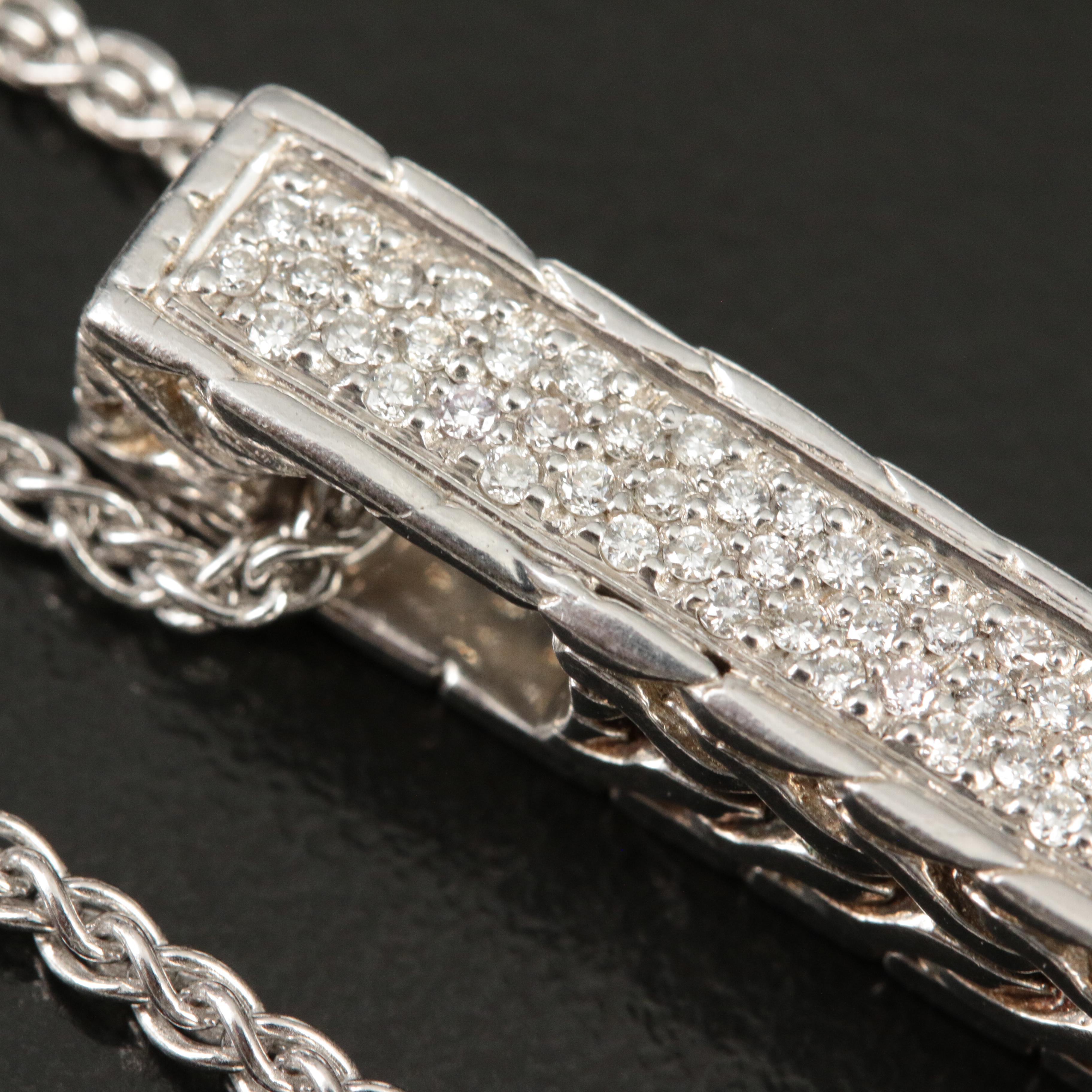 John Hardy Sterling and 18K 0.50 CTW Diamond Bar Pendant Enhancer on a Chain