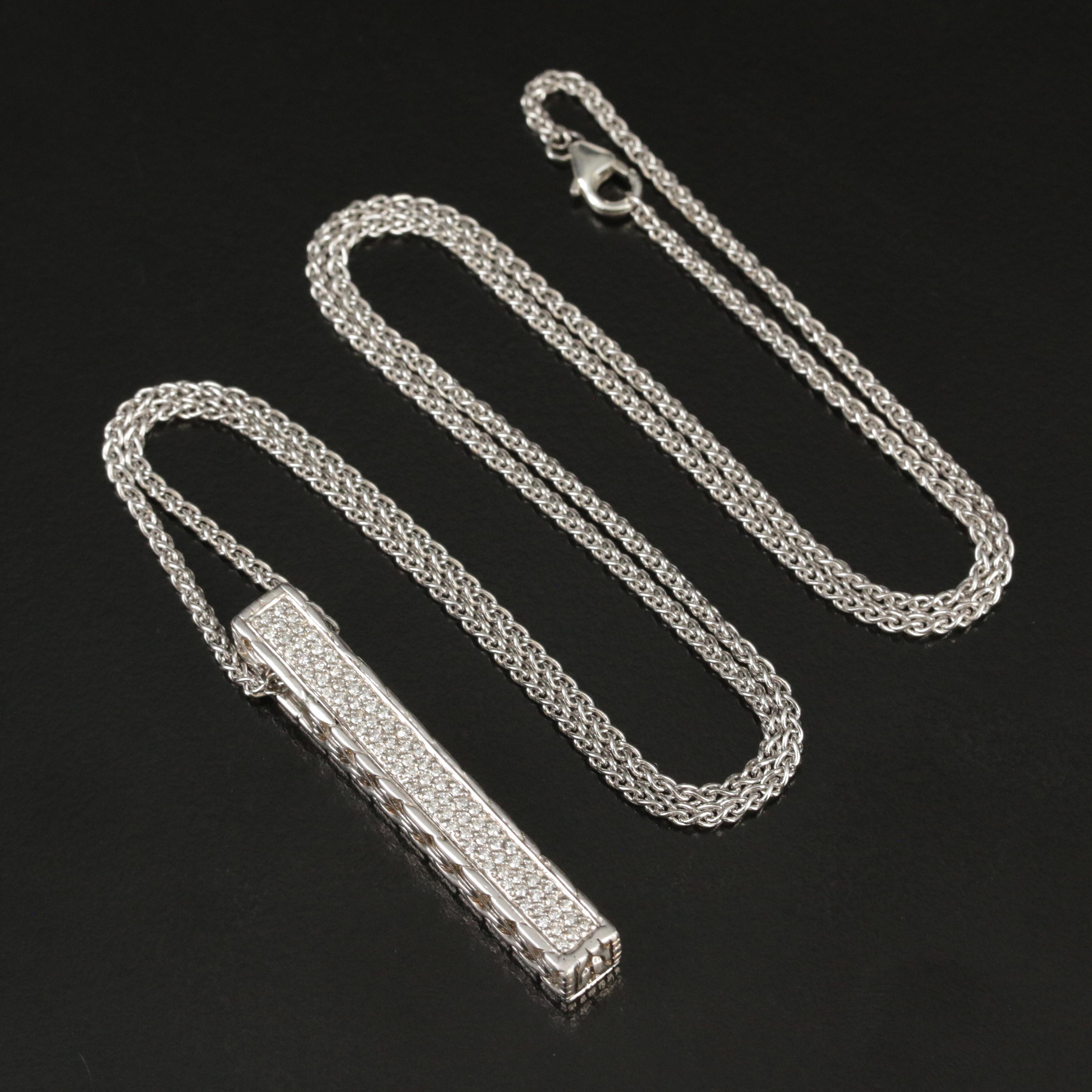 John Hardy Sterling and 18K 0.50 CTW Diamond Bar Pendant Enhancer on a Chain