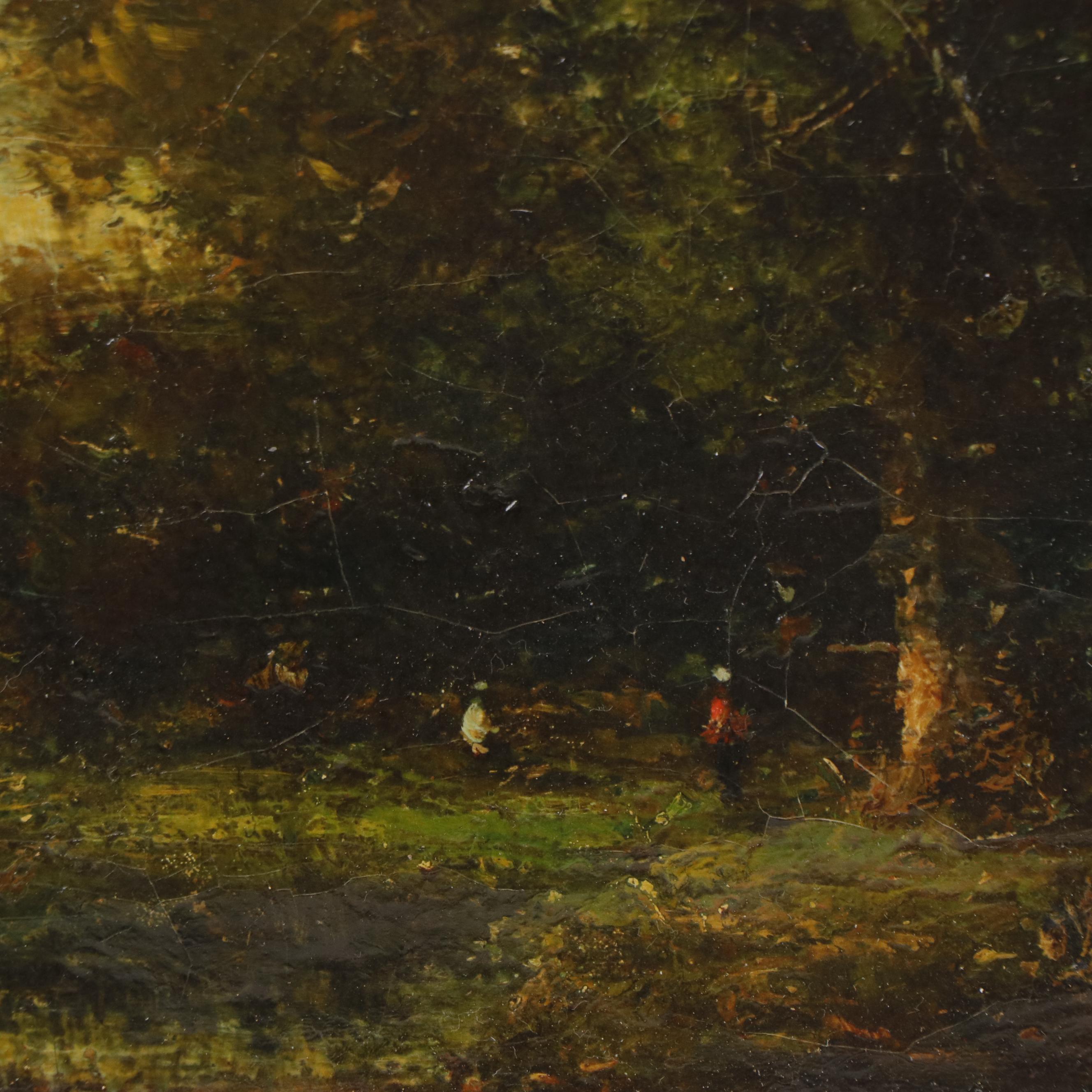 Hudson Mindell Kitchell Woodland Interior Landscape Oil Painting, Circa 1917