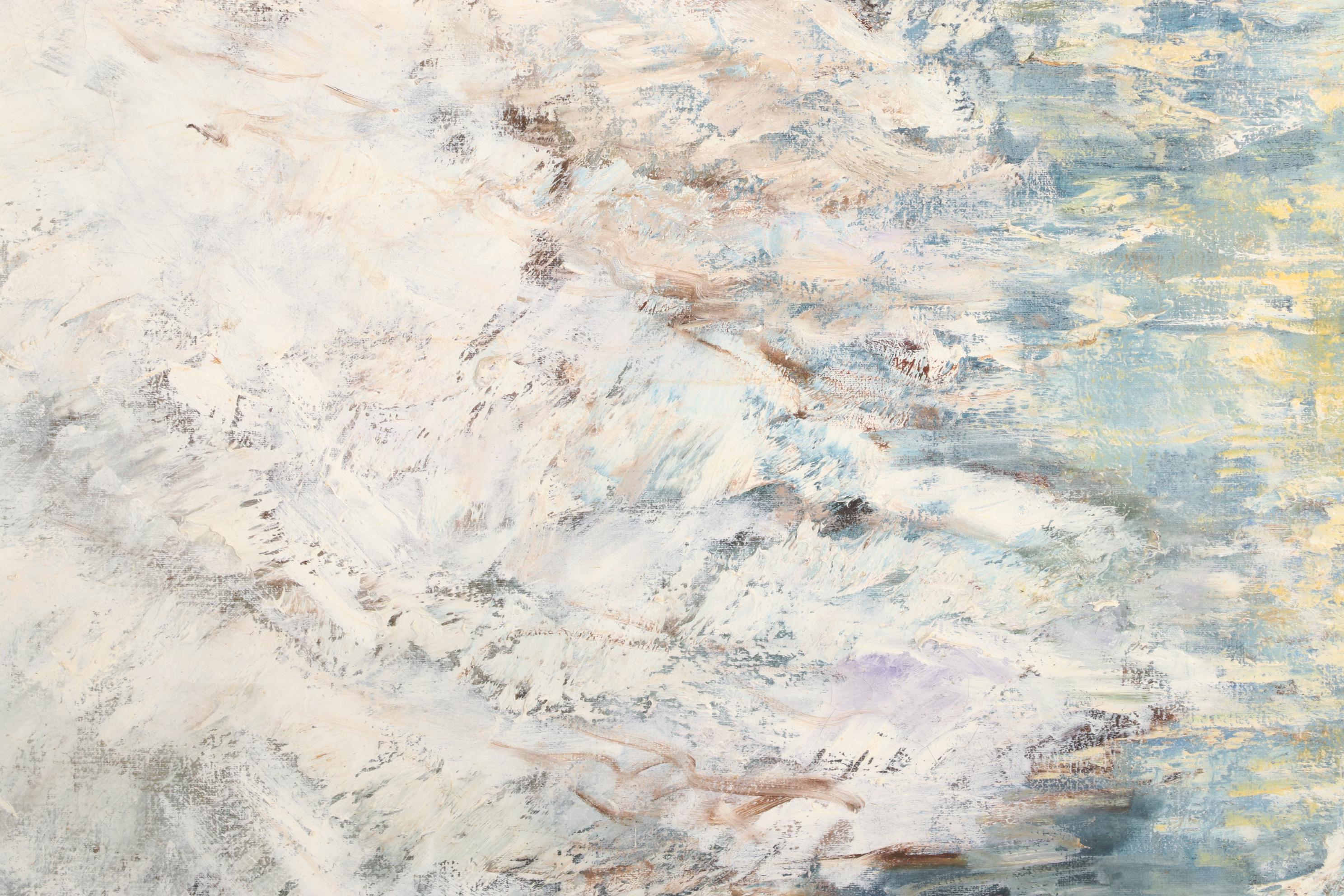 Mia Landscape Oil Painting Forest Creek in Winter, Mid to Late 20th Century