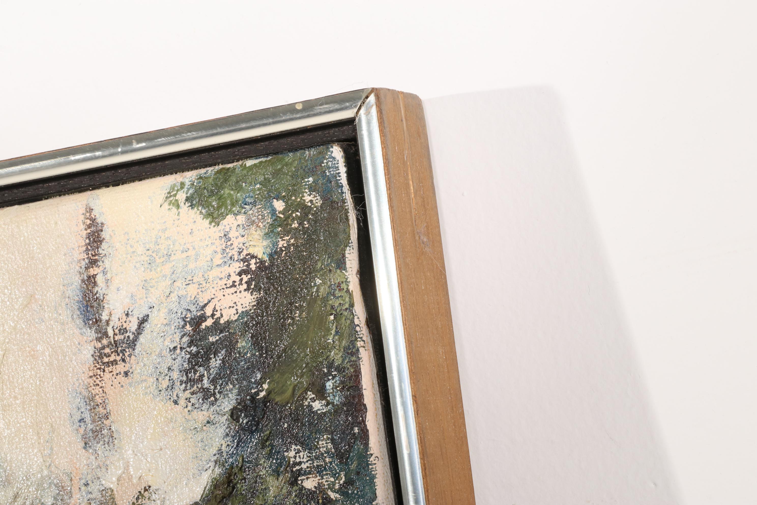 Mia Landscape Oil Painting Forest Creek in Winter, Mid to Late 20th Century