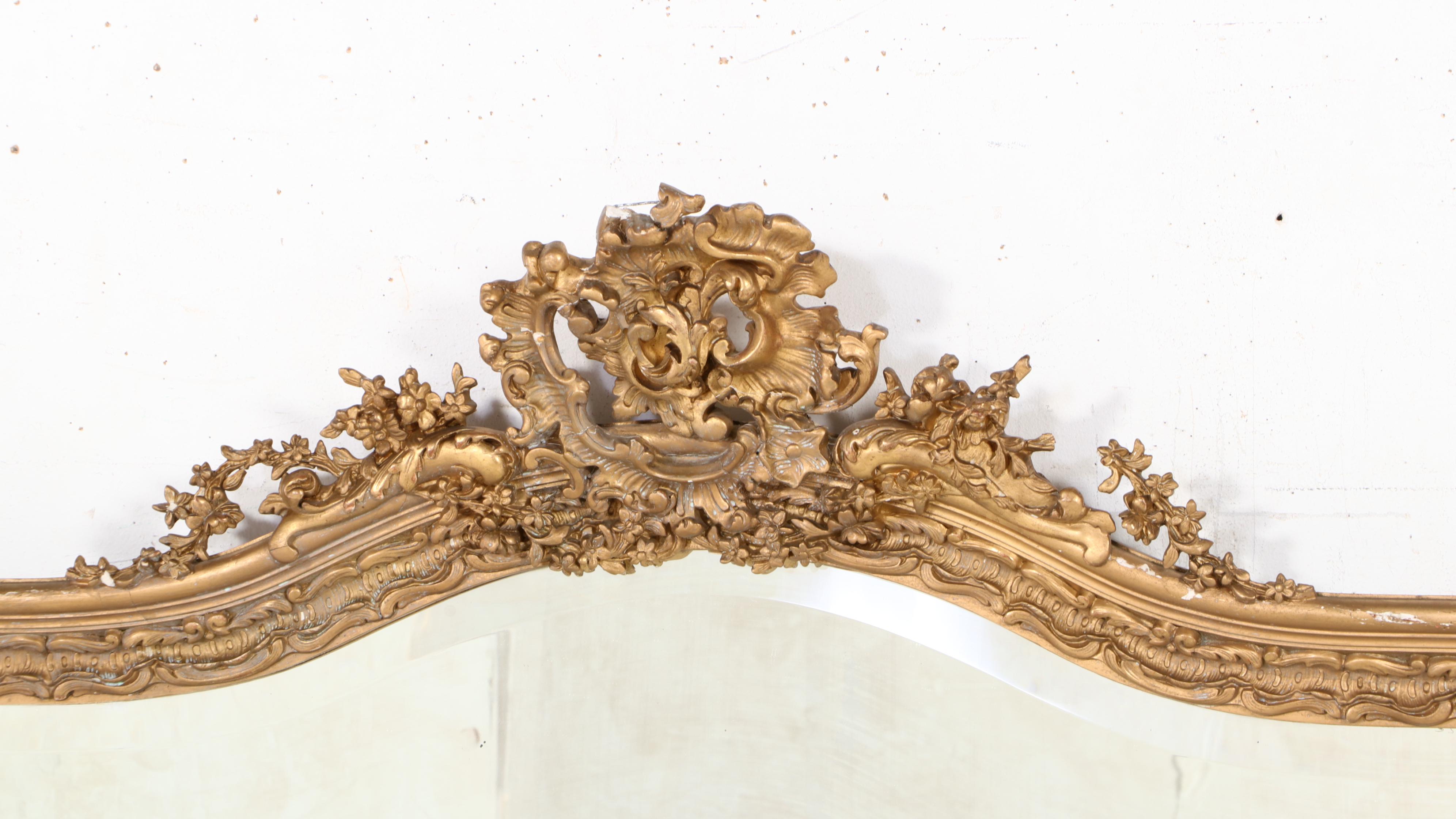 Large-Scale Rococo Style Gilt Composition over Wood Wall Mirror, Early 20th C