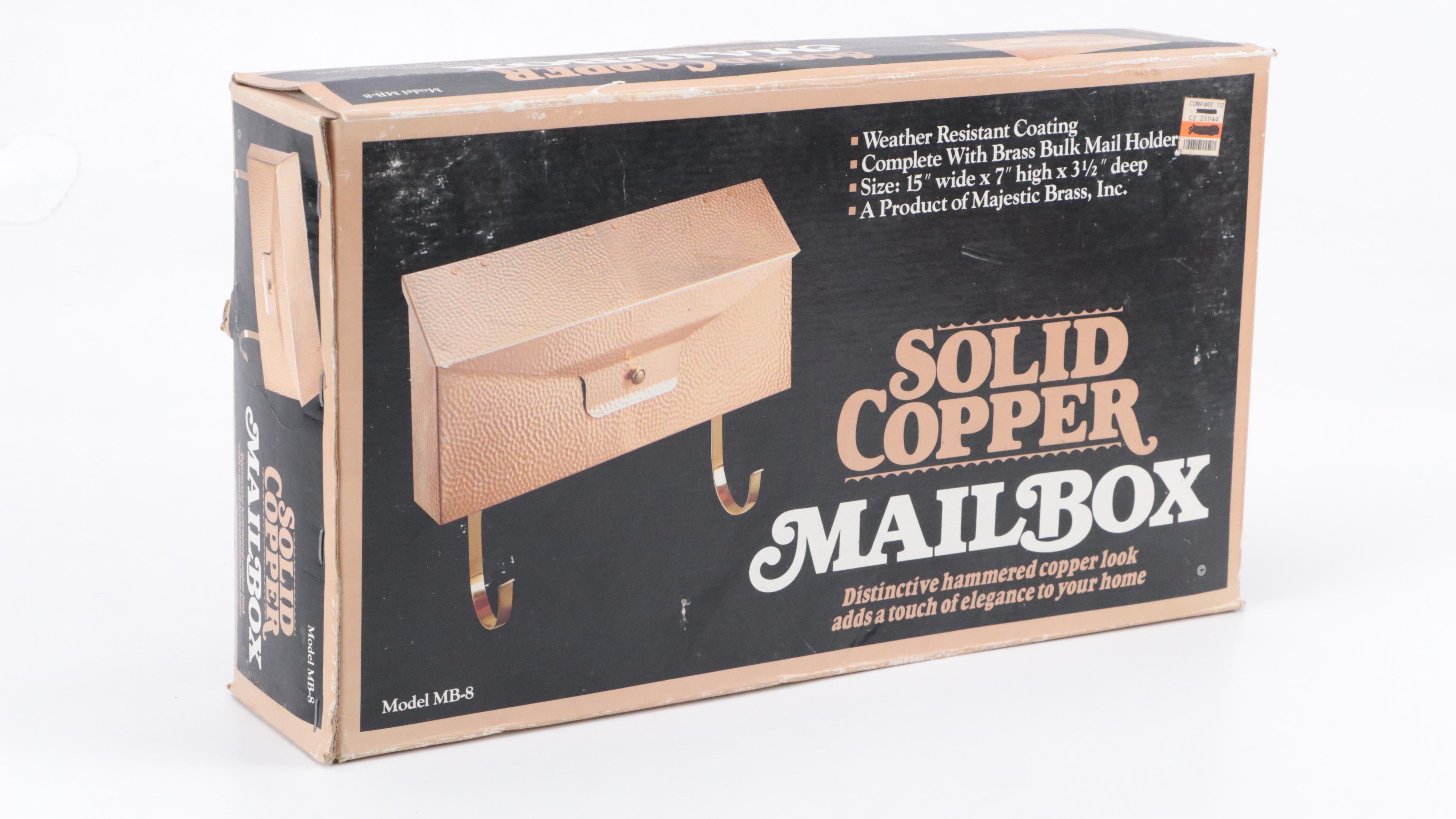 Hammered Copper Mailbox With Tin Glazed Terracotta "Welcome" Wall Tiles