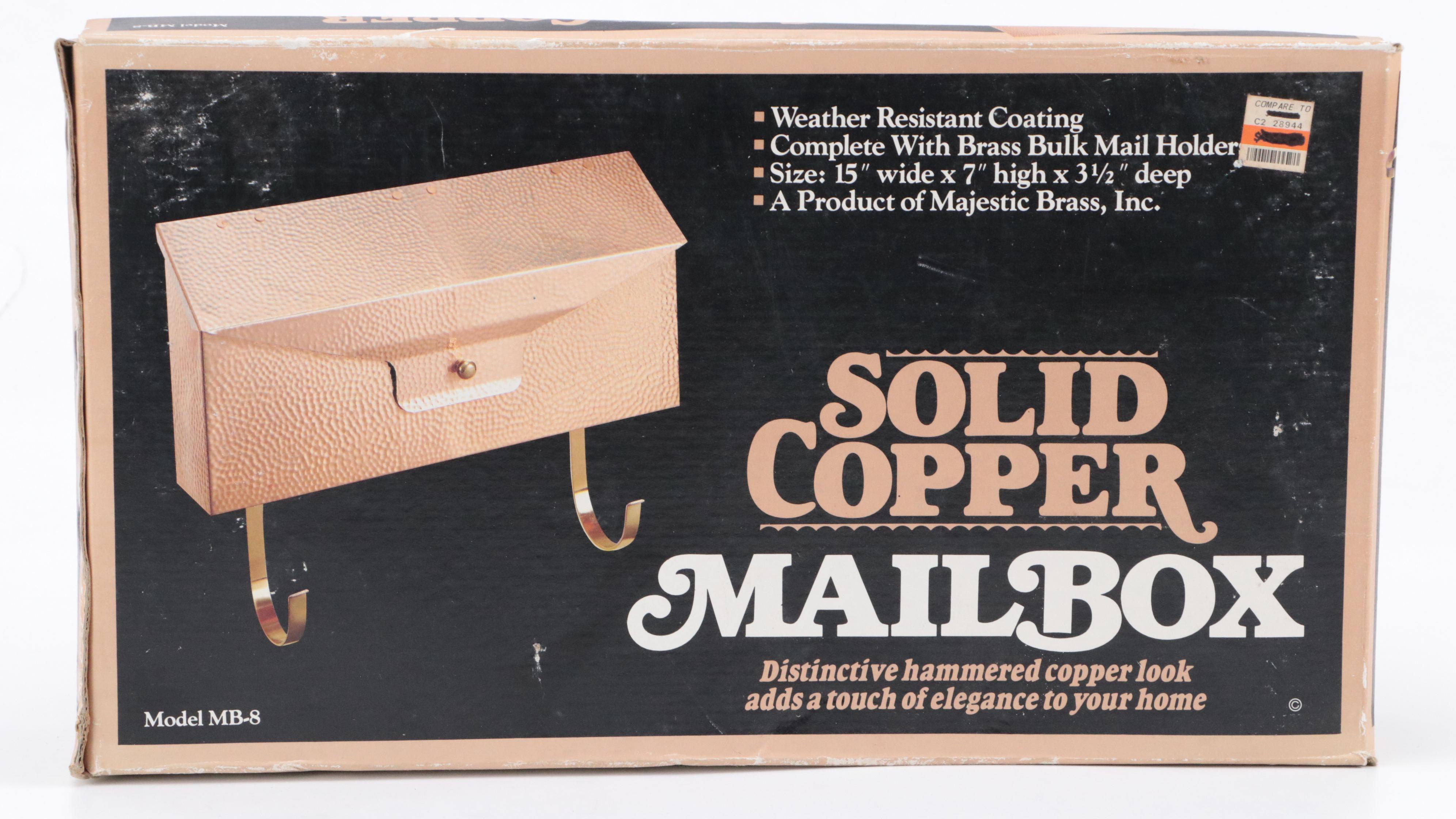 Hammered Copper Mailbox With Tin Glazed Terracotta "Welcome" Wall Tiles